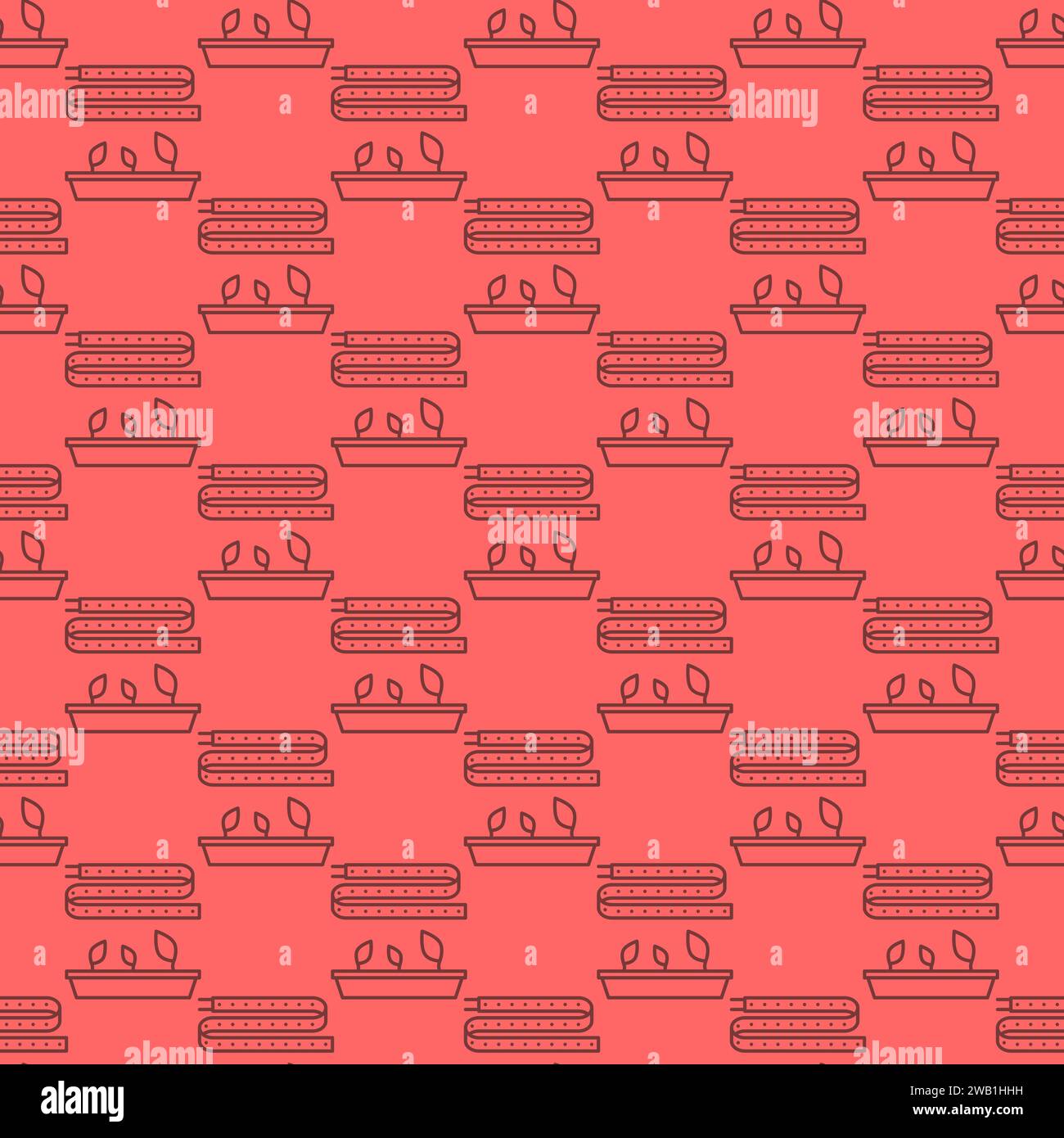 LED Grow Light Strip vector concept red seamless pattern in thin line style Stock Vector