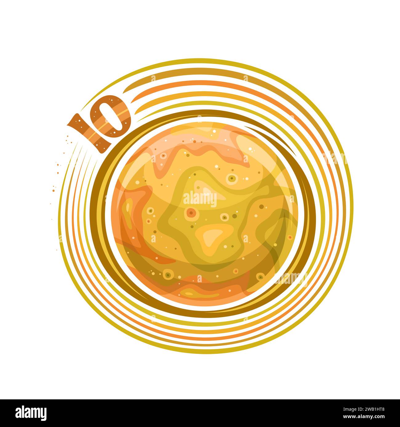 Vector logo for Io Moon, decorative cosmic print with rotating satellite io, rock surface with
