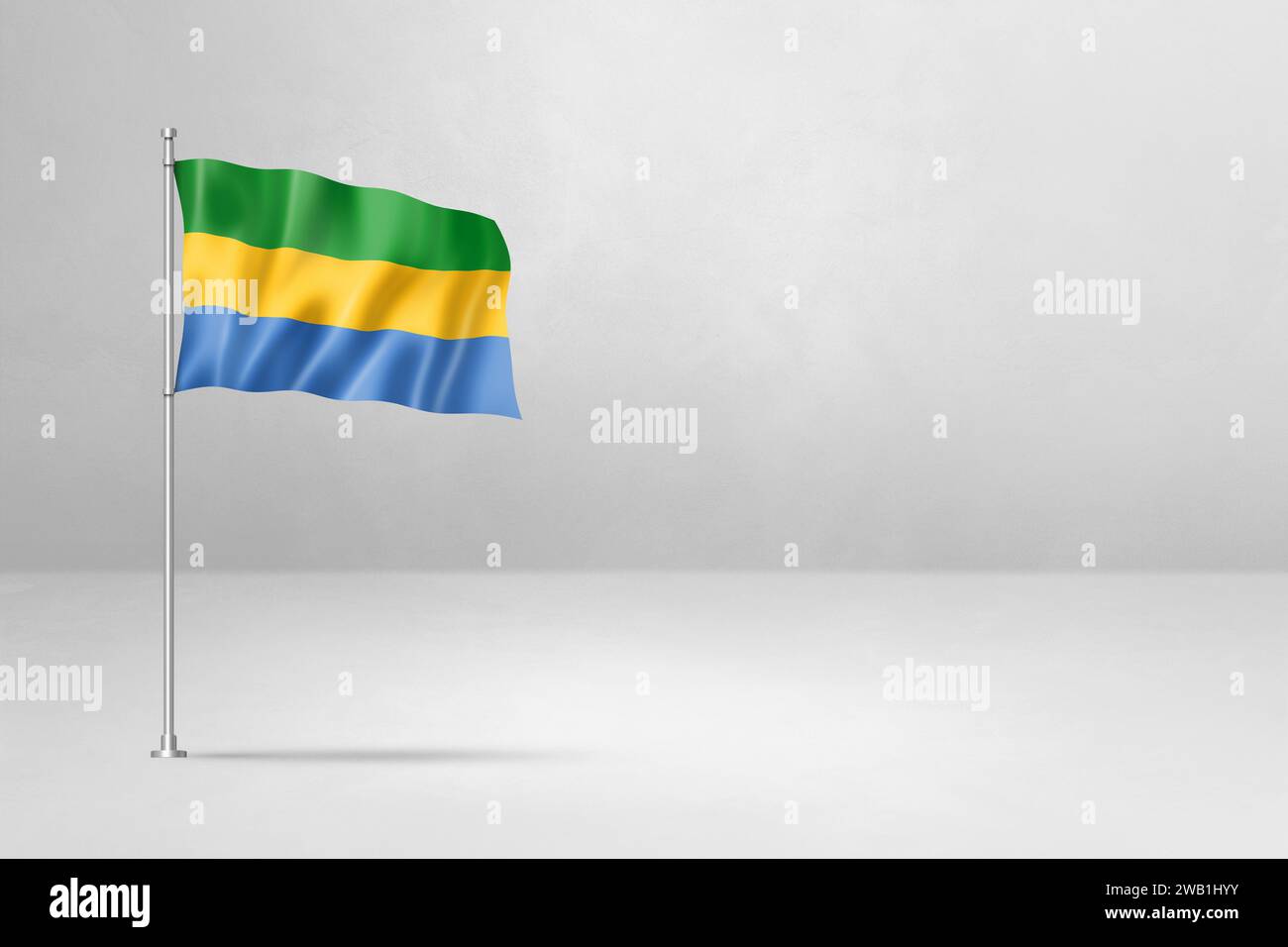 Gabon flag, 3D illustration, isolated on white concrete wall background ...