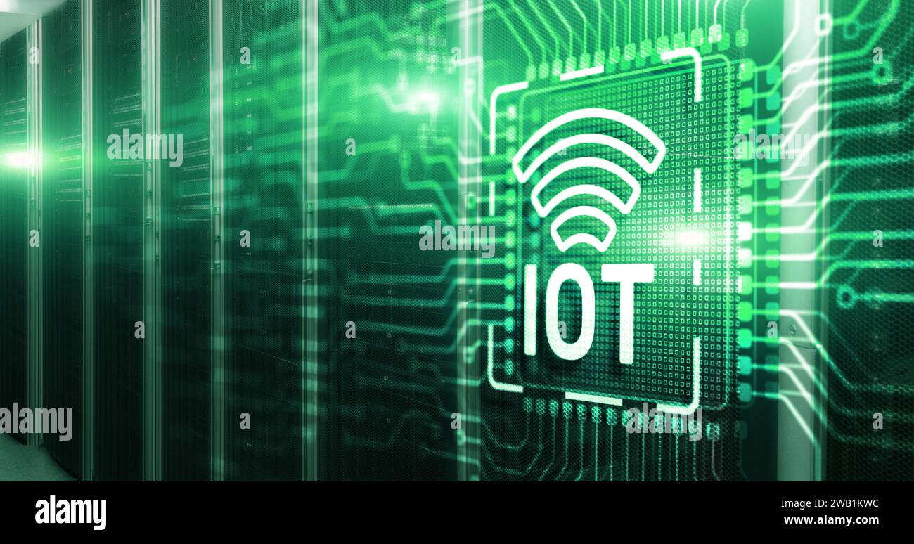 Internet of Things IOT concept. Electric circuits graphic background Stock Photo