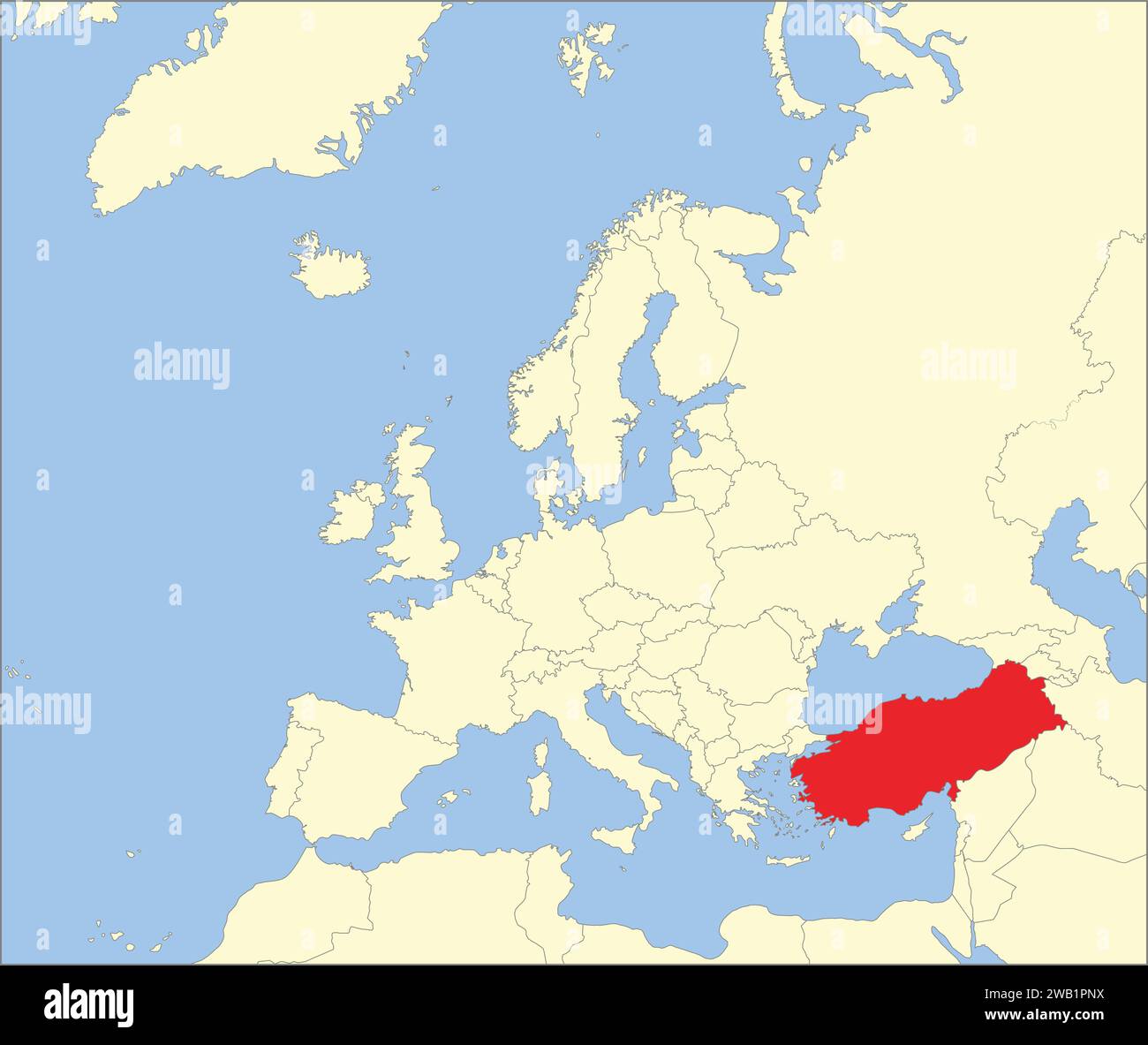 Location map of the REPUBLIC OF TURKEY/TURKIYE, EUROPE Stock Vector