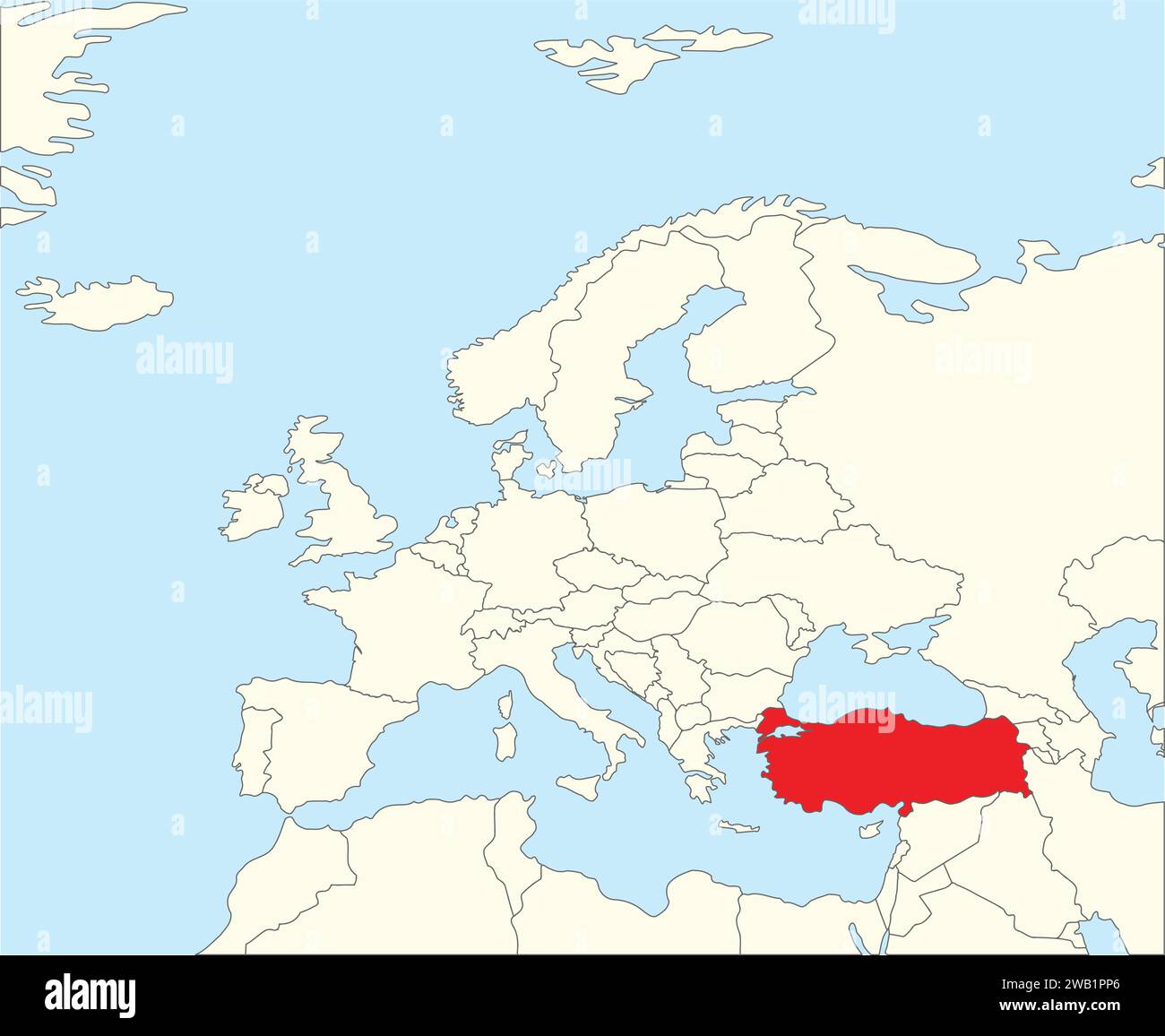 Location map of the REPUBLIC OF TURKEY/TURKIYE, EUROPE Stock Vector