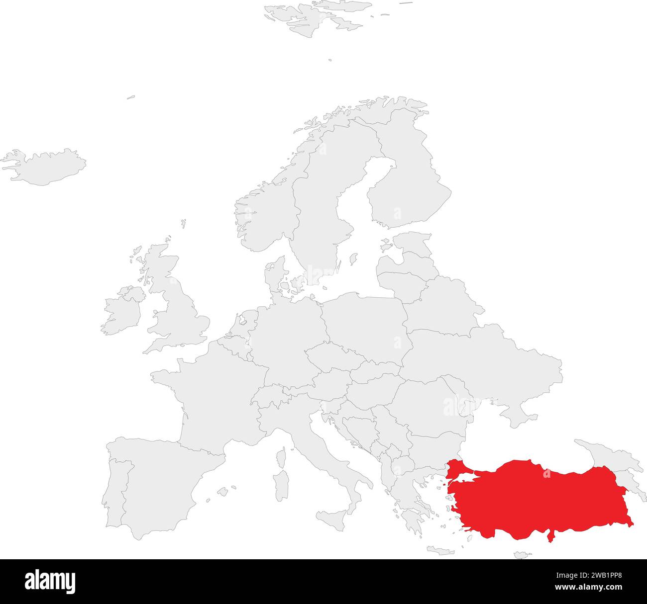 Location map of the REPUBLIC OF TURKEY/TURKIYE, EUROPE Stock Vector