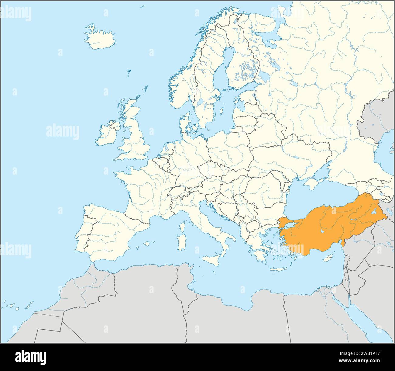 Location map of the REPUBLIC OF TURKEY/TURKIYE, EUROPE Stock Vector