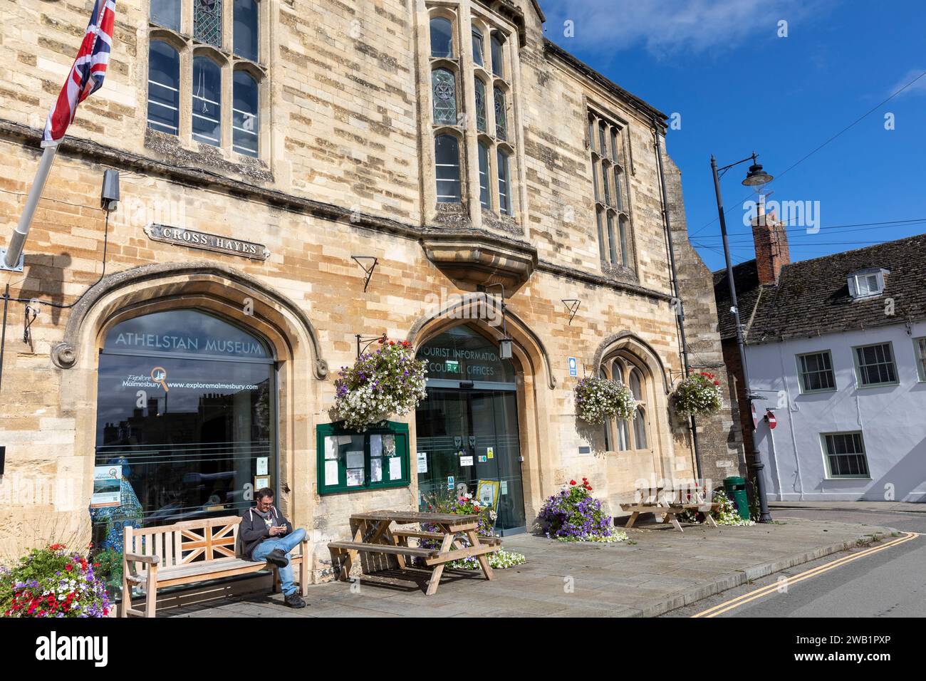 Malmesbury town hall council offices and museum, Malmesbury town centre,Wiltshire, England,UK,2023 Stock Photo