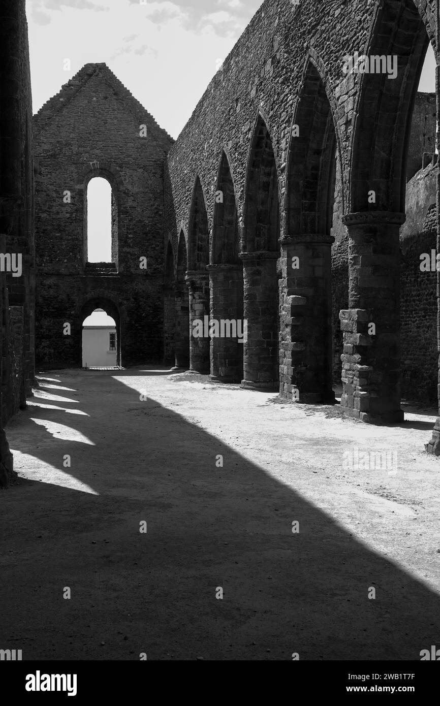 Nave of the ruins of the abbey church of Saint-Mathieu on the Pointe ...