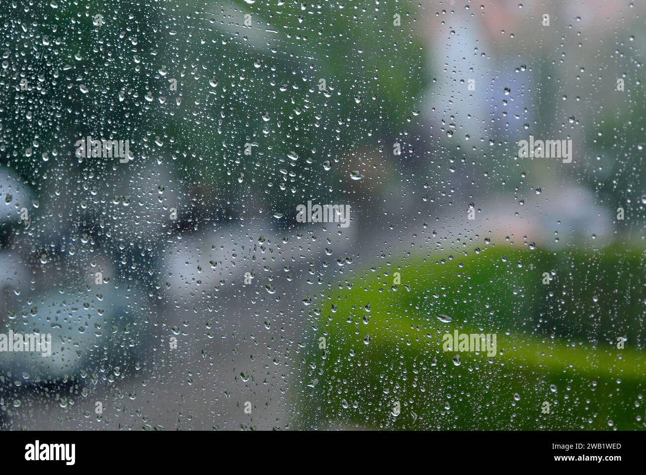 Raindrops on the window pane, Munich, Bavaria, Germany Stock Photo