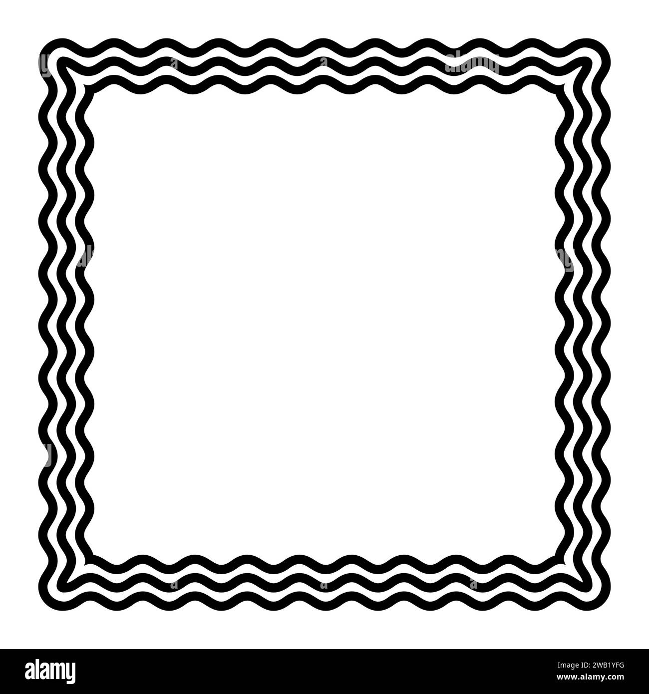 Three bold wavy lines forming a black square shaped frame. Decorative and snake-like border, made by three serpentine lines. Stock Photo