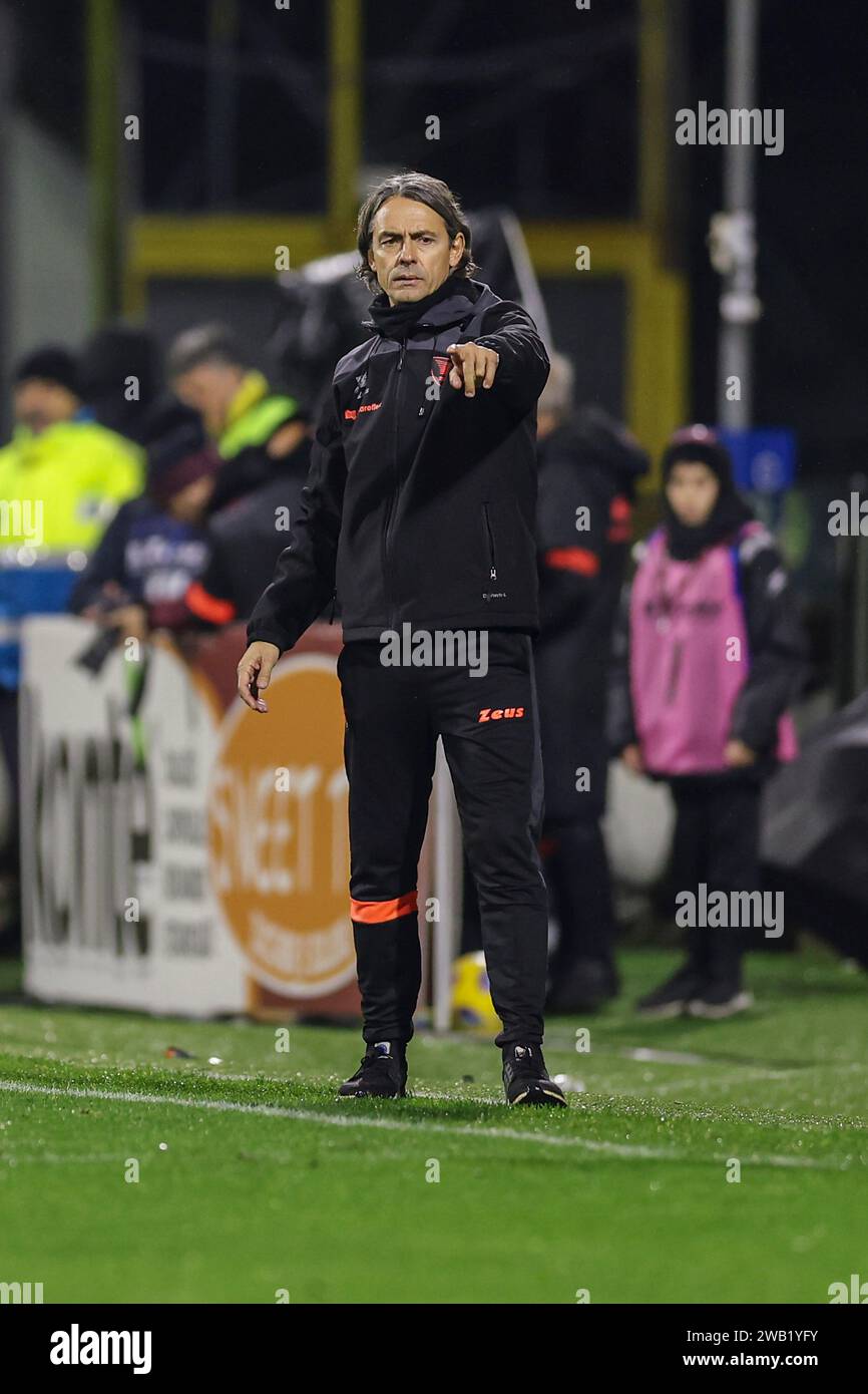 Salernitana's Italian coach Filippo Inzaghi gesticulate  during the Serie A football match between Unione Sportiva Salernitana vs Juventus at the Arechi Stadium in Salerno on January 07, 2024. Stock Photo