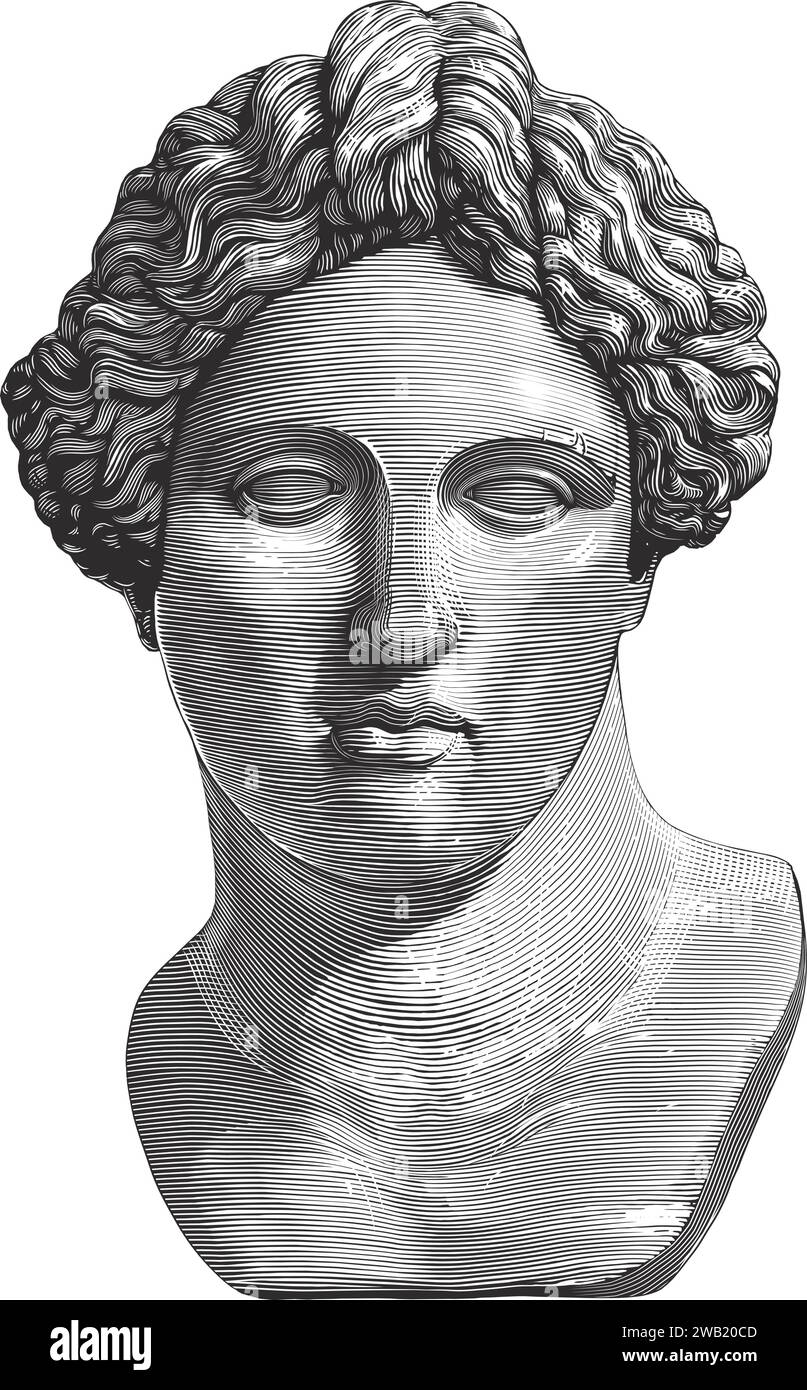 Portrait of Apollo in vintage engraving style.Isolated, grouped, vector illustration in transparent background. Stock Vector