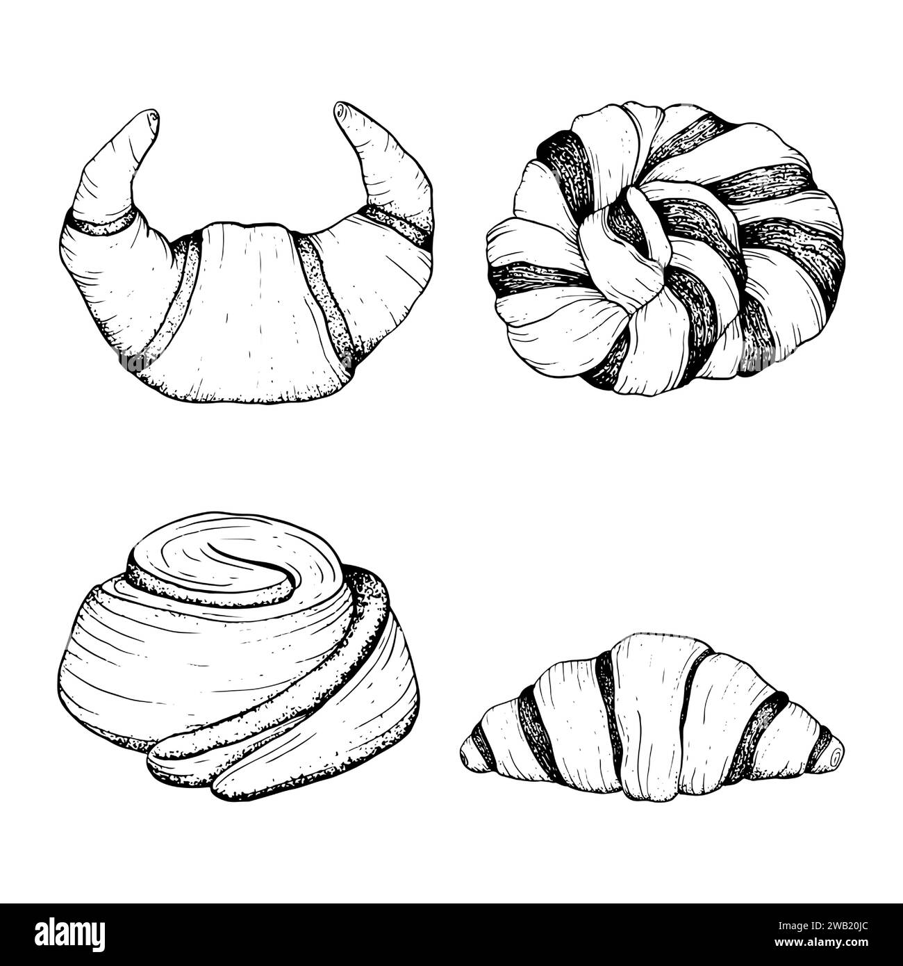 Bakery fresh pastry vector black and white illustration set with ...