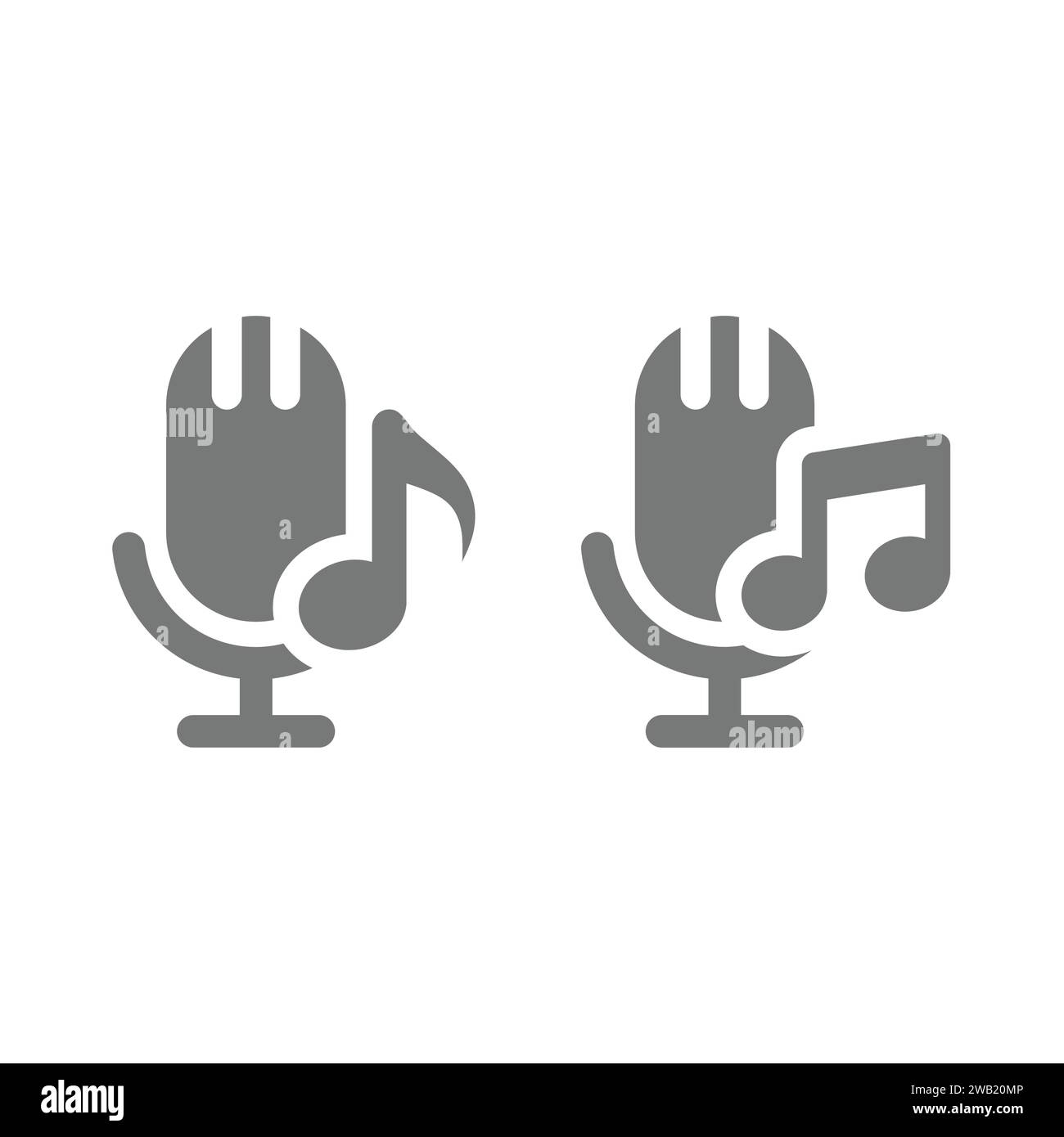 Microphone and music notes vector icons. Simple black icon set Stock