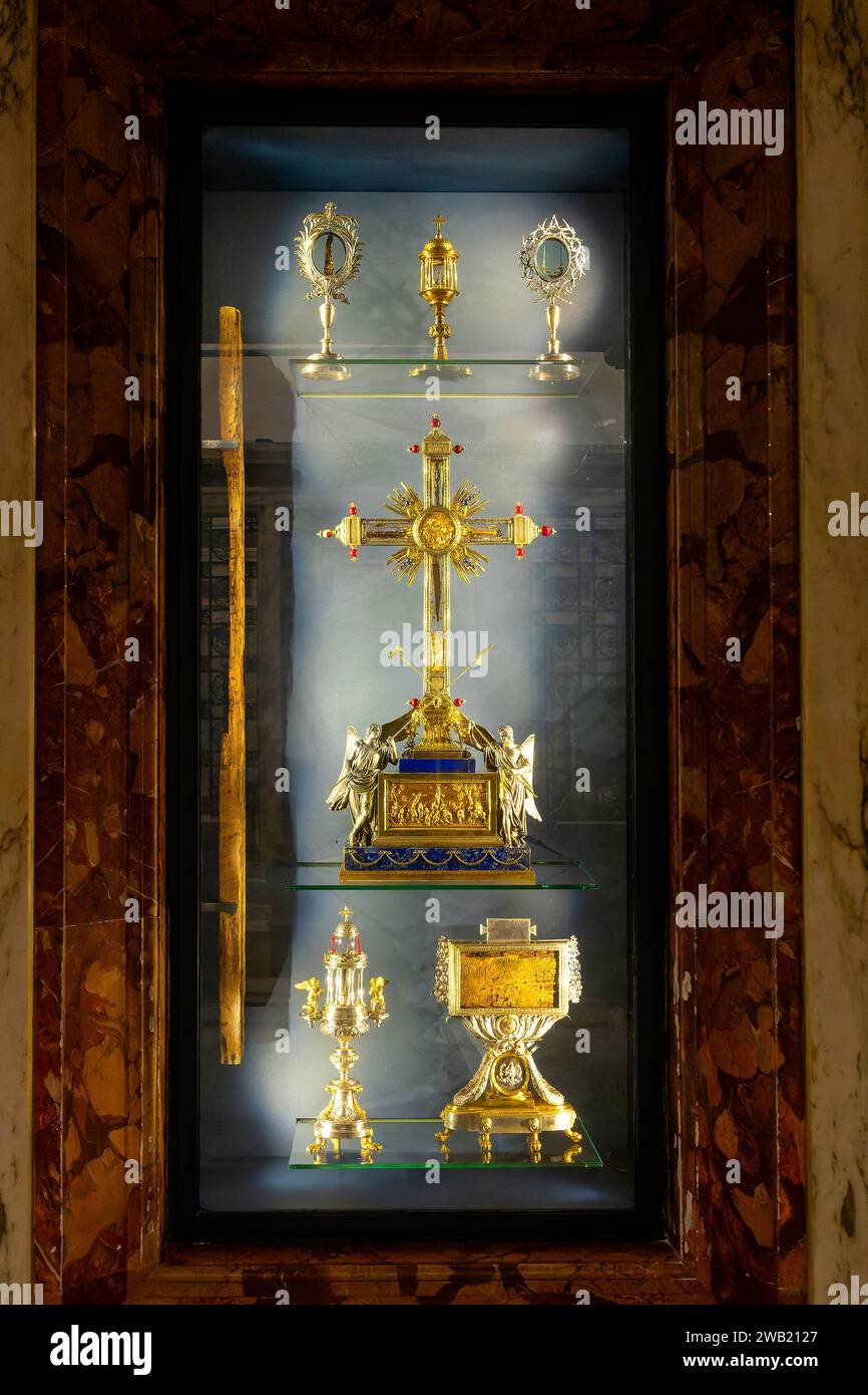Relics in the Cappella della Reliquie in the Basilica di Santa Croce in Gerusalemme, Rome, Italy, Stock Photo
