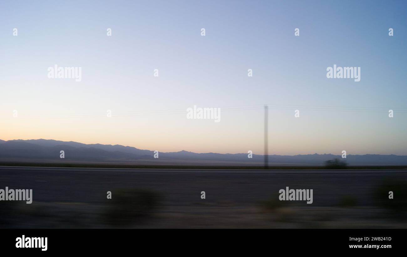 A photograph of the Mojave Fwy/Barstow Fwy in Nipton, CA, USA Stock