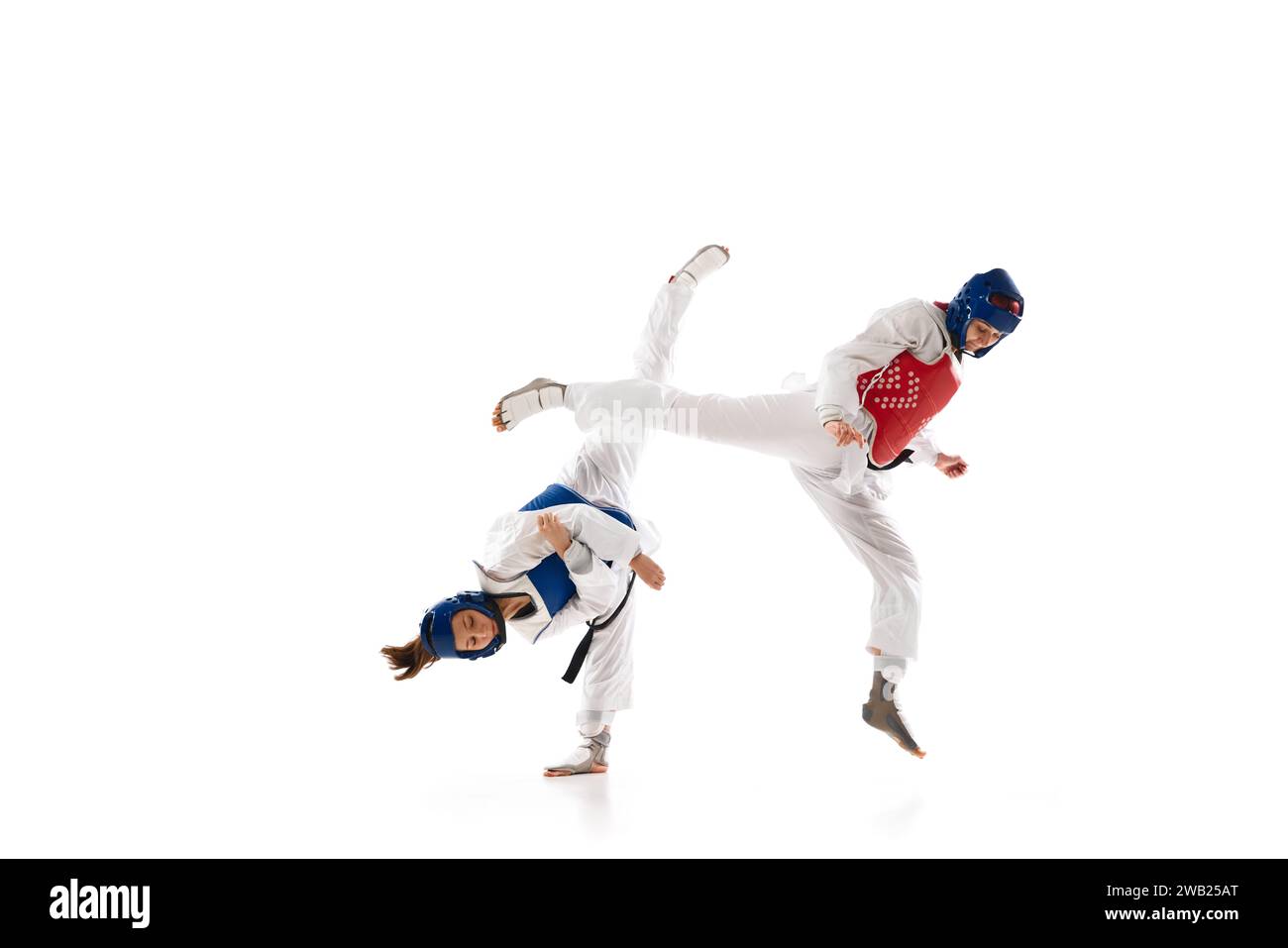 Korean martial art. Asian sport wrestling, fighting battle. Two young