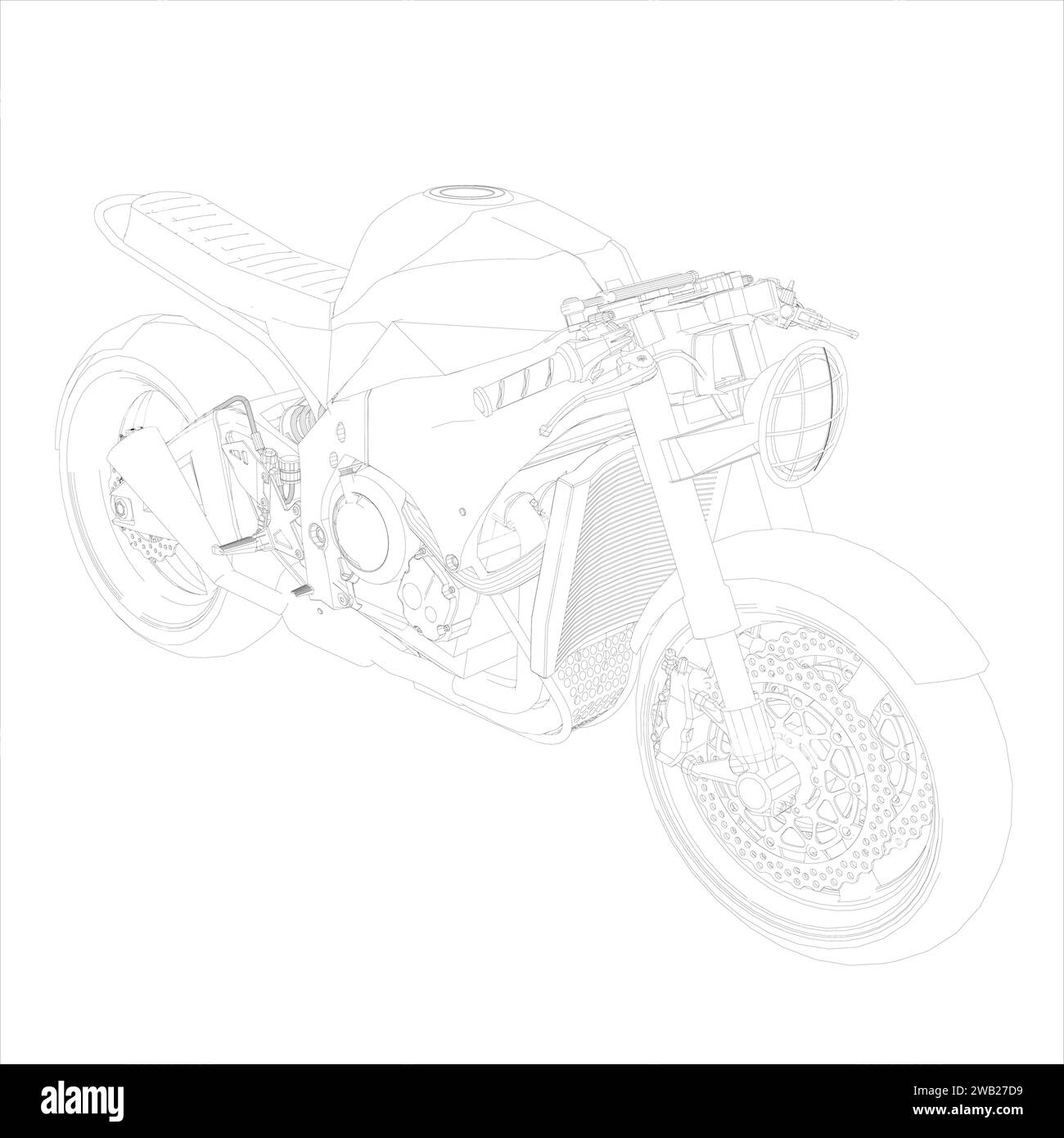 Retro Cafe racer classic motorcycle wire frame blueprint illustration vector Stock Vector