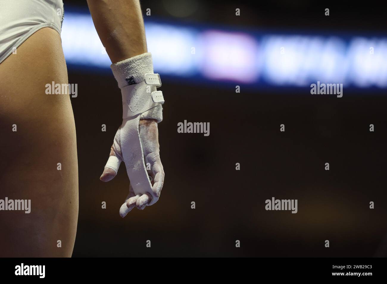Las Vegas, Nevada, USA. 6th Jan, 2024. Close view of a gymnast's grip