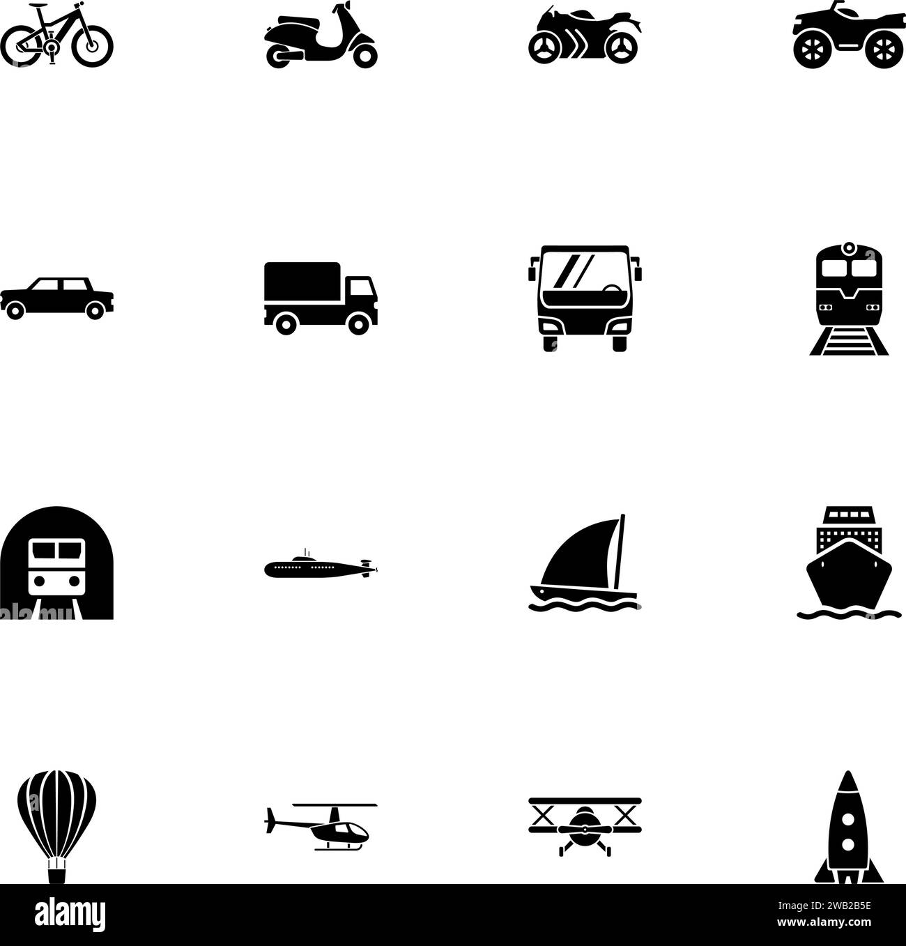 Transport icon - Expand to any size - Change to any colour. Perfect Flat Vector Contains such Icons as bicycle, bike, boat, bus, car, caravan, railway Stock Vector