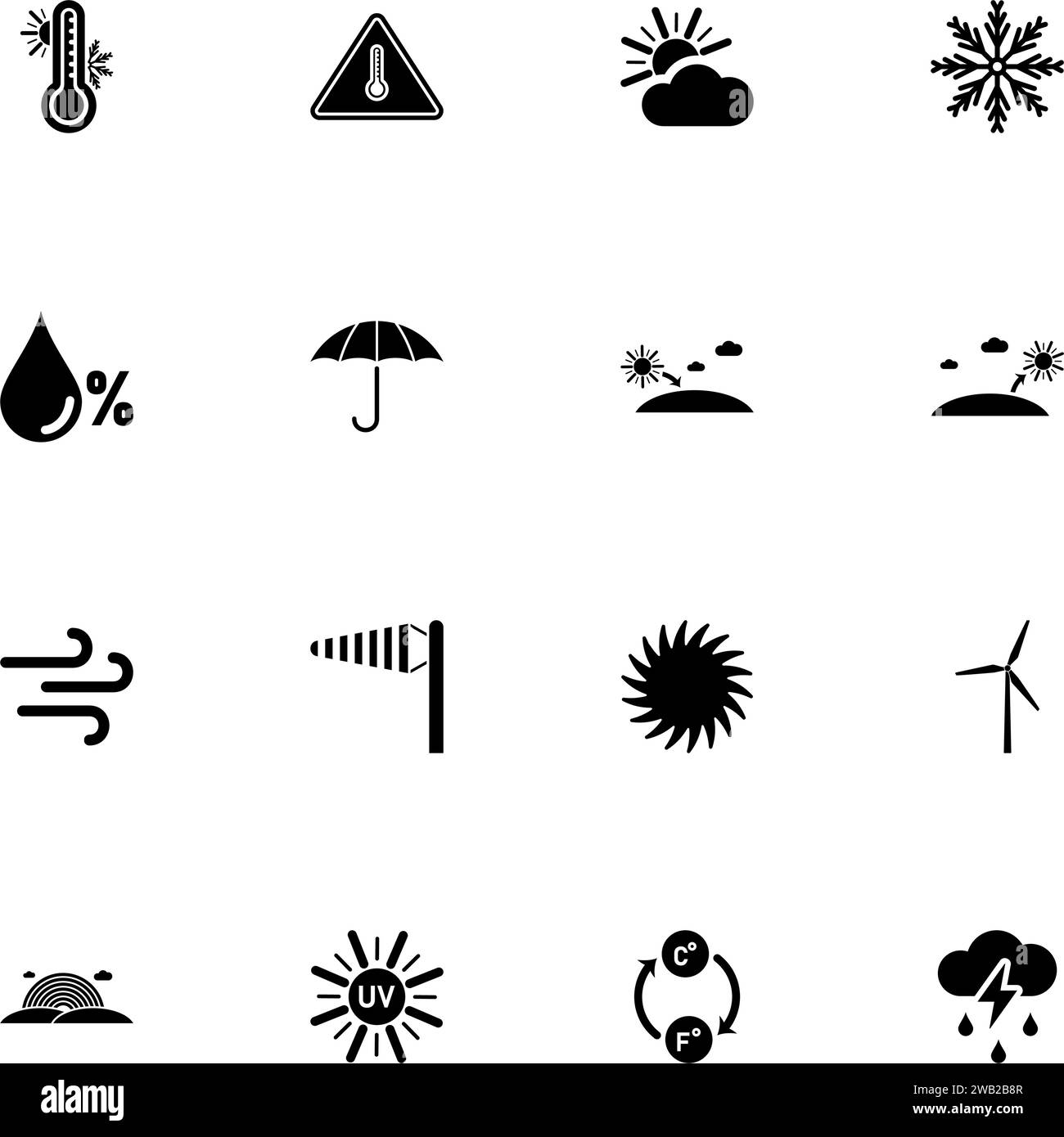 Weather icon - Expand to any size - Change to any colour. Perfect Flat Vector Contains such Icons as air, atmospheric, cyclone, thermometer, cold Stock Vector