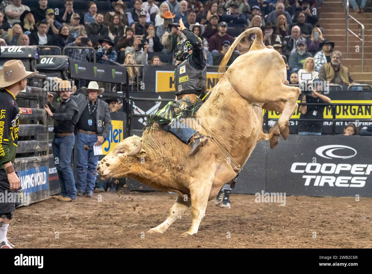 New York, New York, USA. 7th Jan, 2024. (NEW) 2024 Professional Bull Riders Unleash The Beast At The Garden. January 7, 2024, New York, New York, USA: Kaique Pacheco rides Yellowknife during third round of the Professional Bull Riders 2024 Unleash The Beast event at Madison Square Garden on January 7, 2024 in New York City. (Credit Image: © Ron Adar/TheNEWS2 via ZUMA Press Wire) EDITORIAL USAGE ONLY! Not for Commercial USAGE! Credit: ZUMA Press, Inc./Alamy Live News Stock Photo
