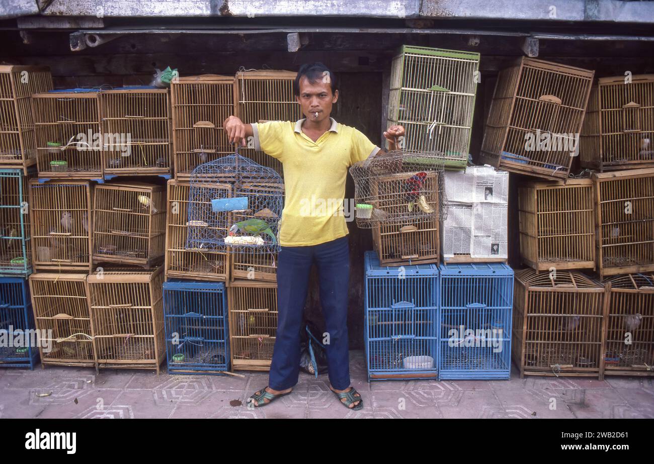 Indonesia, Yogjakarta, Java - selling songbirds along the road. Stock Photo