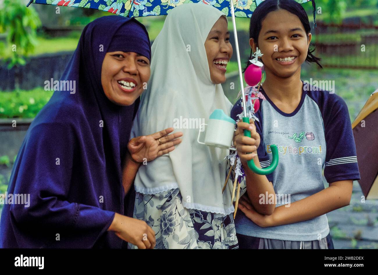 Indonesia, Java - Portrait of two veiled girls during ramadan festival. Stock Photo