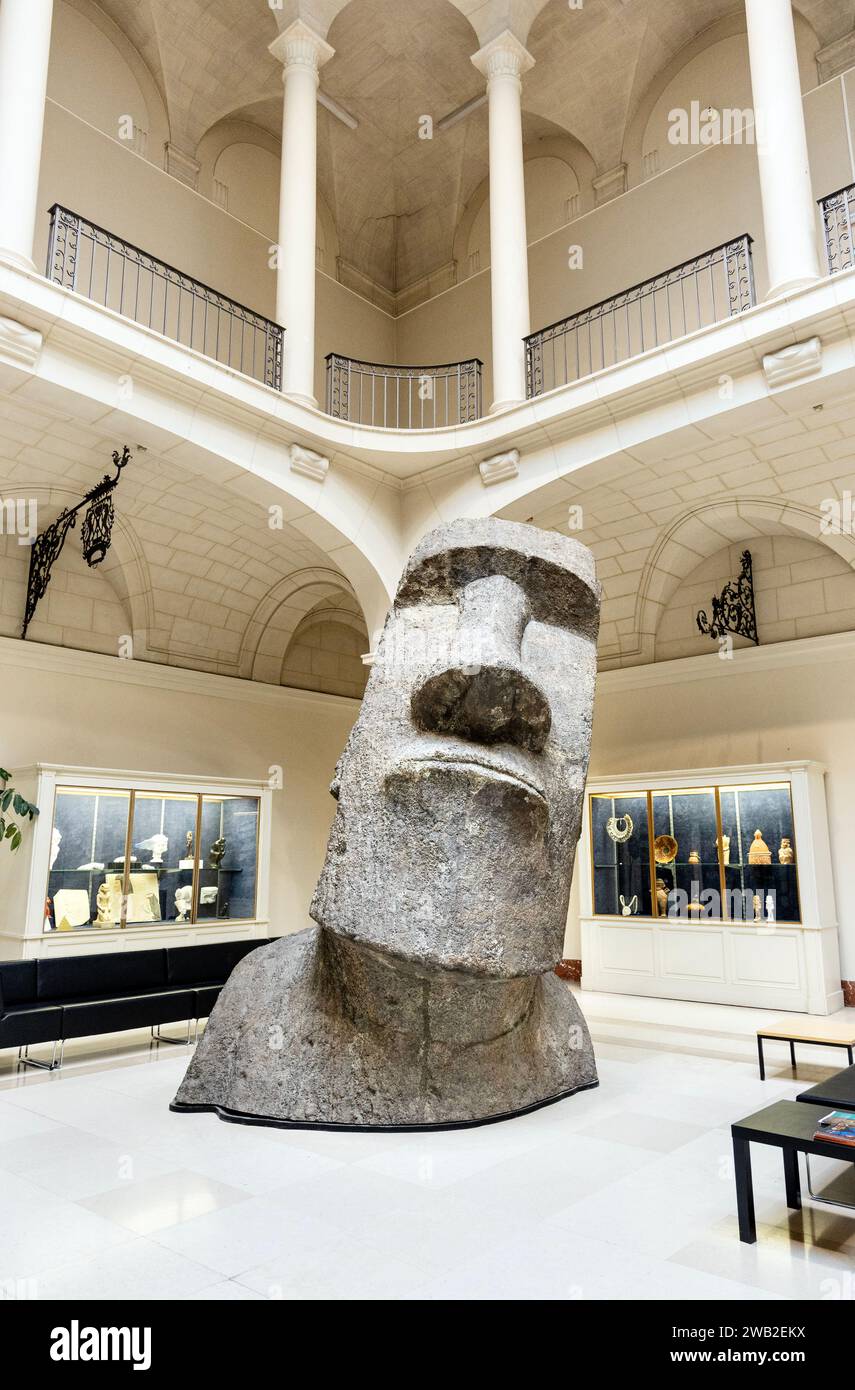 Plaster cast of an Easter Island Moai statue, Royal Museums of Art and History, Brussels, Belgium Stock Photo