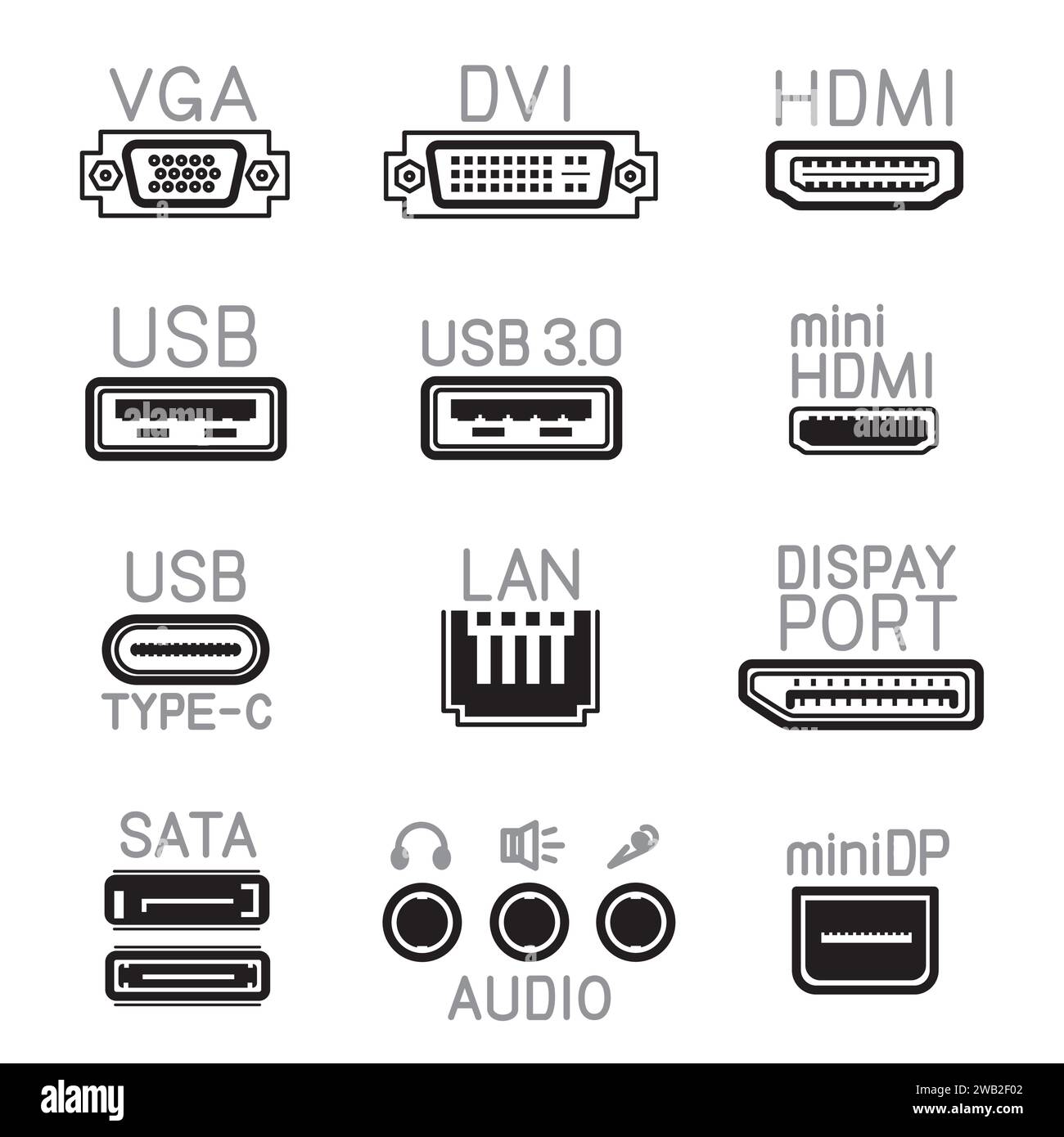 outline hardware interface icons sign symbol set Stock Vector Image ...