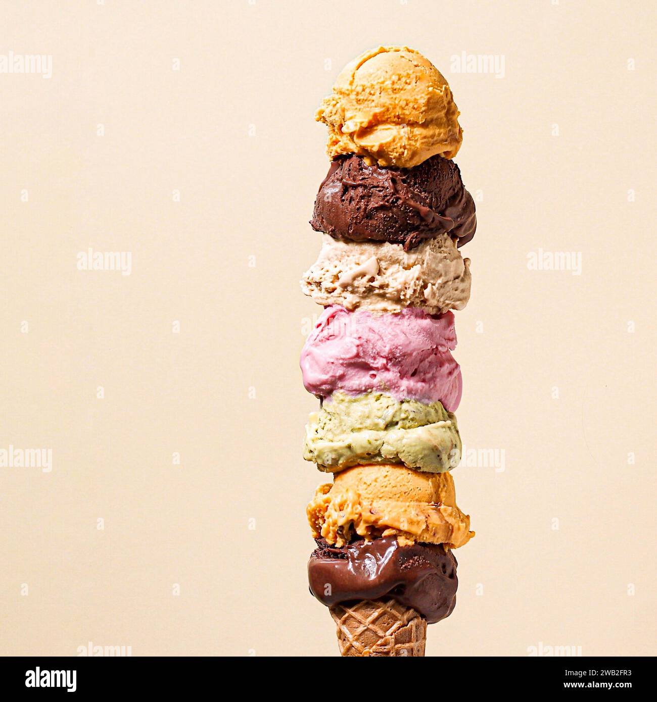 Tower of Assorted Ice Cream Scoops. Cover for ice cream shop Stock