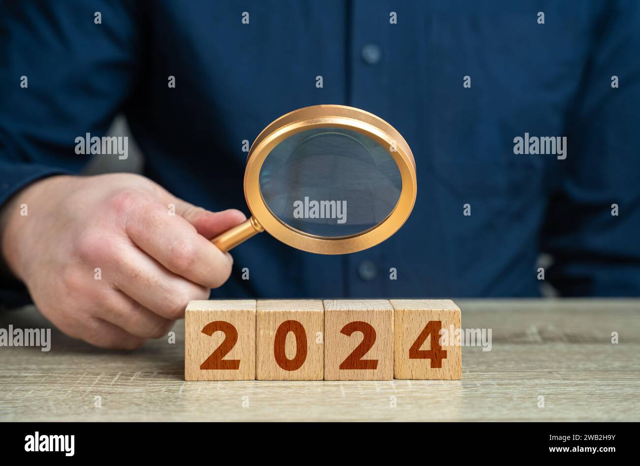 Consider prospects in 2024. Forecasts and assumptions. A change of year for new beginnings. Basis for further growth and development. Embracing trends Stock Photo