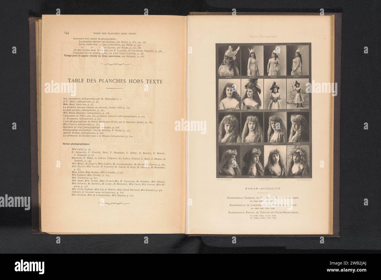 Sixteen portraits of actresses, Félix Nadar, c. 1883 - In or Before 1893 photomechanical print From left to right and from top to bottom: Mademoiselle Gilberte, Mademoiselle de Labounskaya and Mademoiselle Bignon. ParisfrancePrinter: France paper  portrait of actor, actress Stock Photo