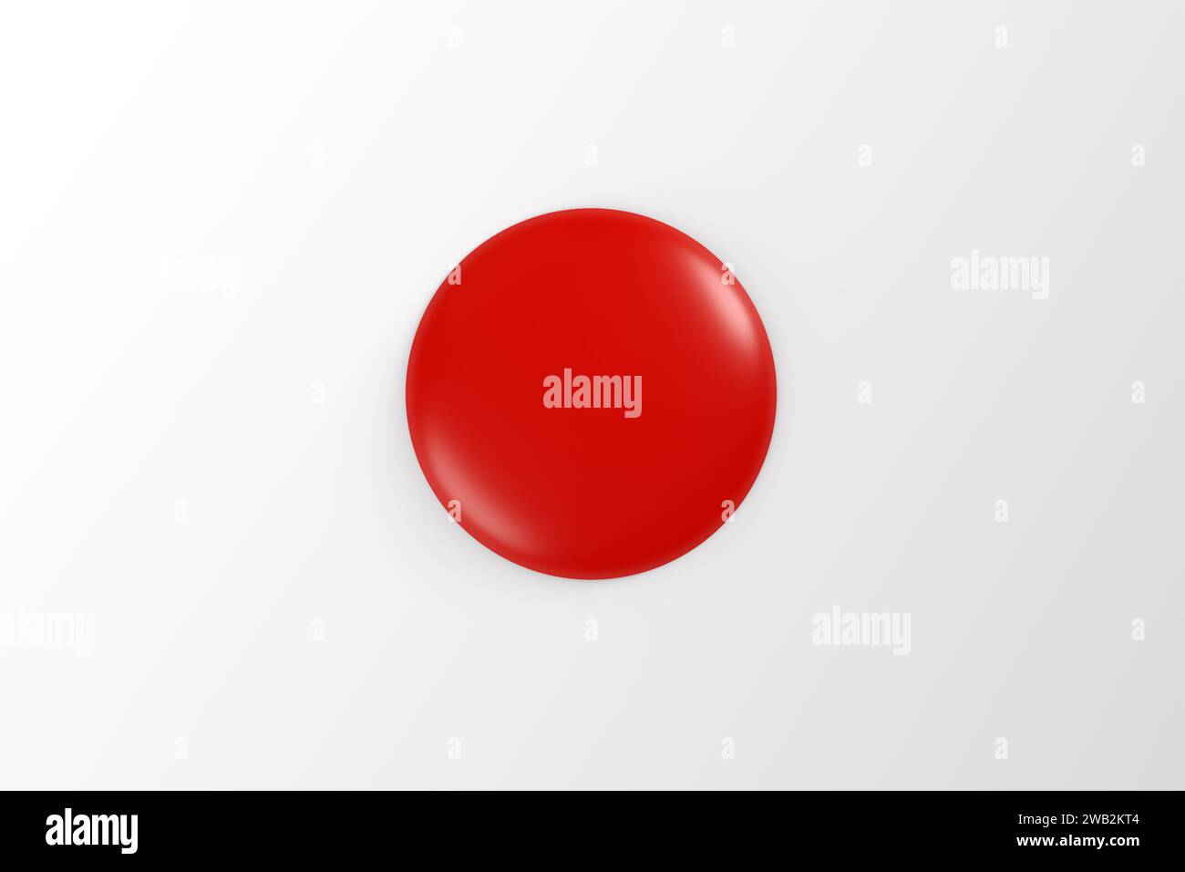 Red colored glossy round badge or button on white background for ...