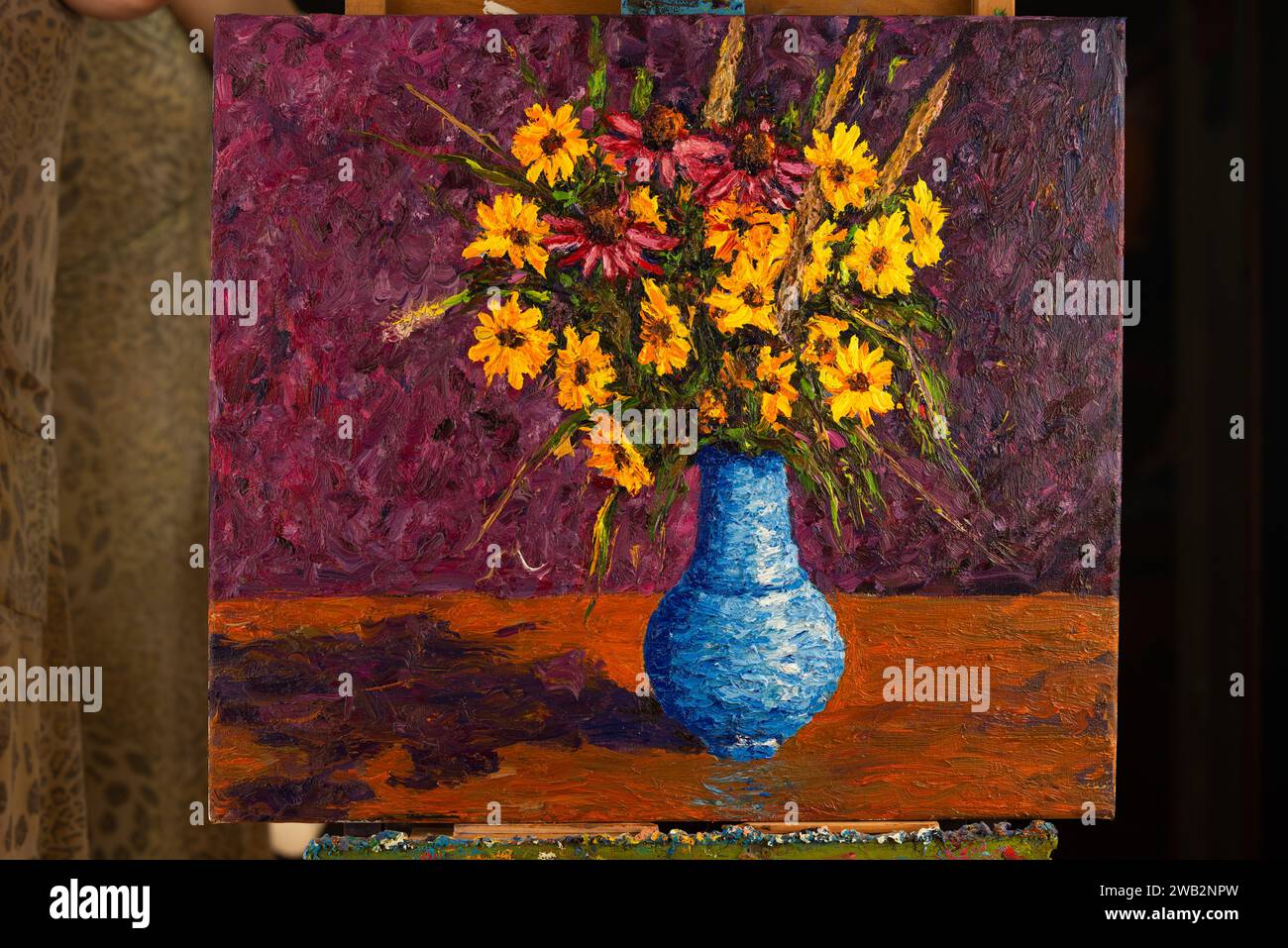 Flowers in a Vase Original oil painting on canvas. A bouquet of wild ...