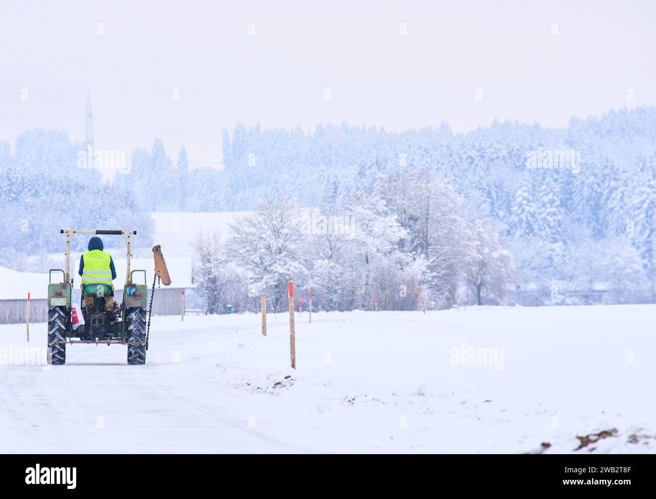 Farmer is driving home after demonstrating for diesel subsidies and tax