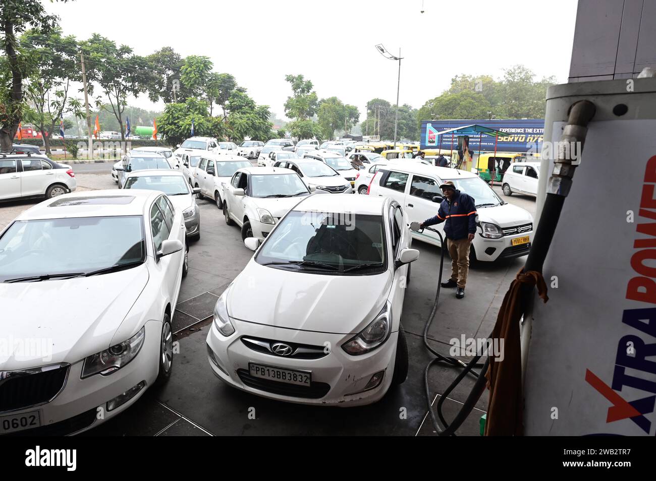 CHANDIGARH, INDIA JANUARY 2 Long Queue of Vehicles at petrol pump in