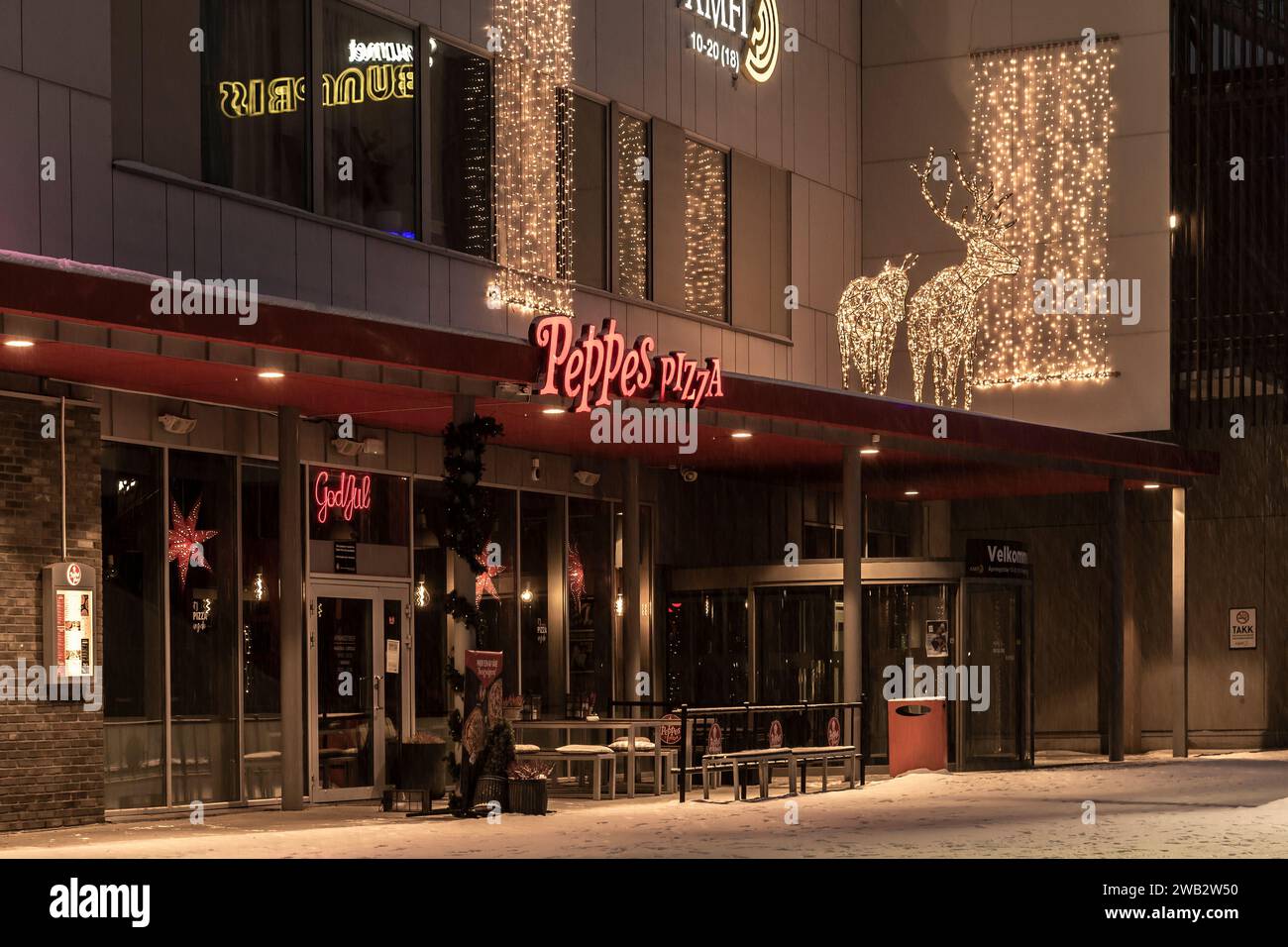Peppes pizza fast food outlet on Christrmas Eve, Alta, Norway Stock