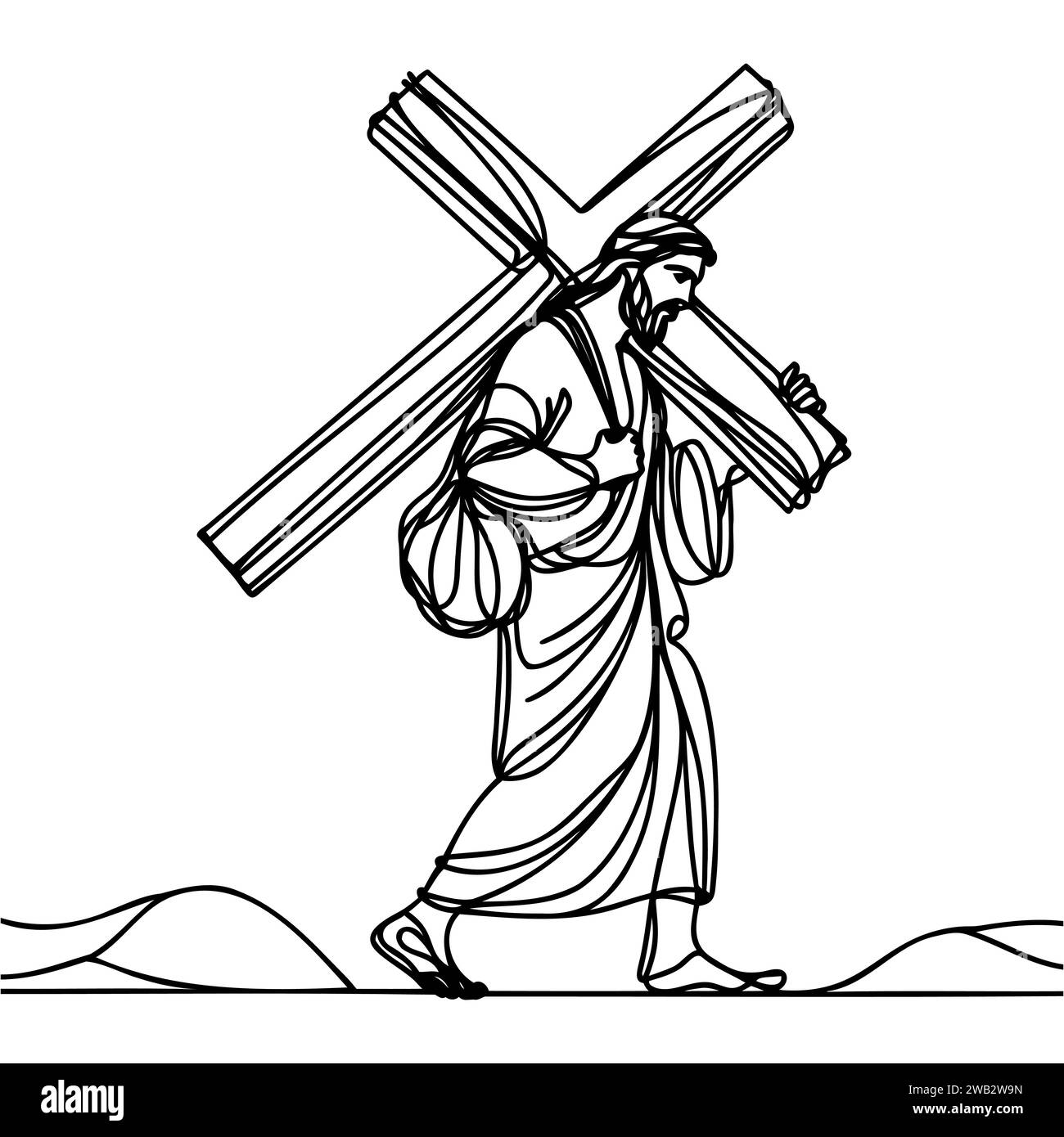 drawing of jesus christ carrying the cross drawn continuous line