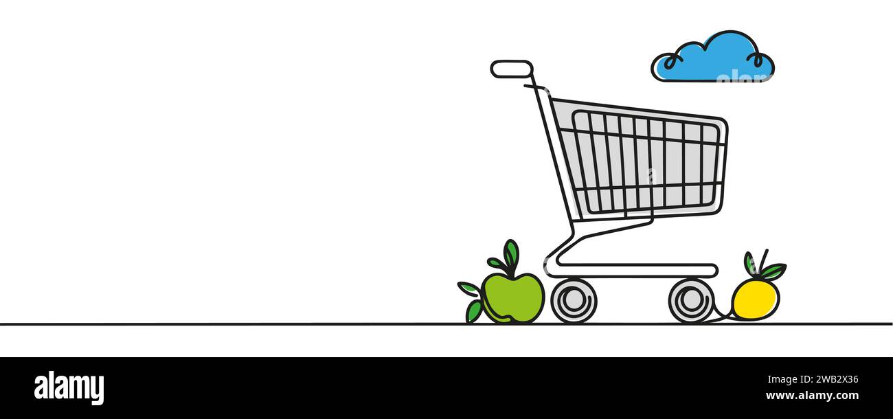 One line drawn shopping cart. Vector illustration. Stock Vector