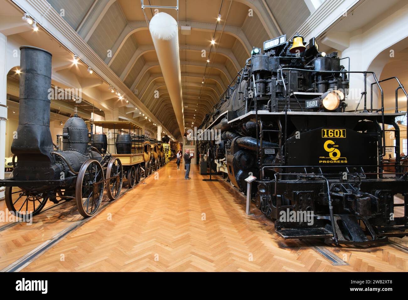 1831 De Witt Clinton reproduction and 1941 Allegheny locomotives on display at The Henry Ford Museum of American Innovation Stock Photo