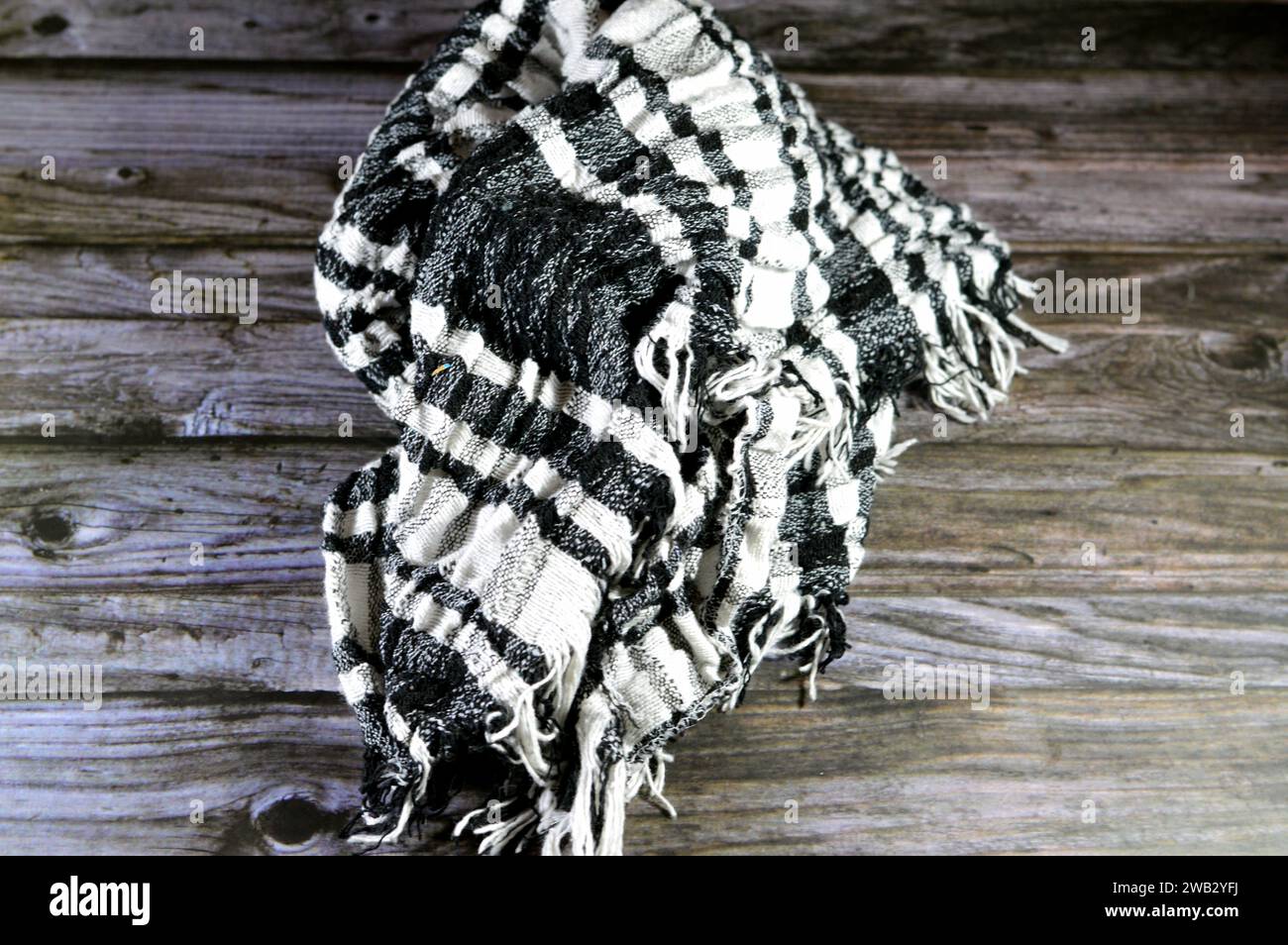 The Palestinian keffiyeh, a distinctly patterned black and white scarf that is usually worn around the neck or head, a symbol of Palestinian nationali Stock Photo