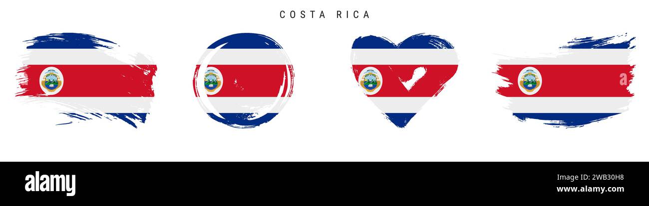 Costa Rica hand drawn grunge style flag icon set. Costa Rican banner in ...