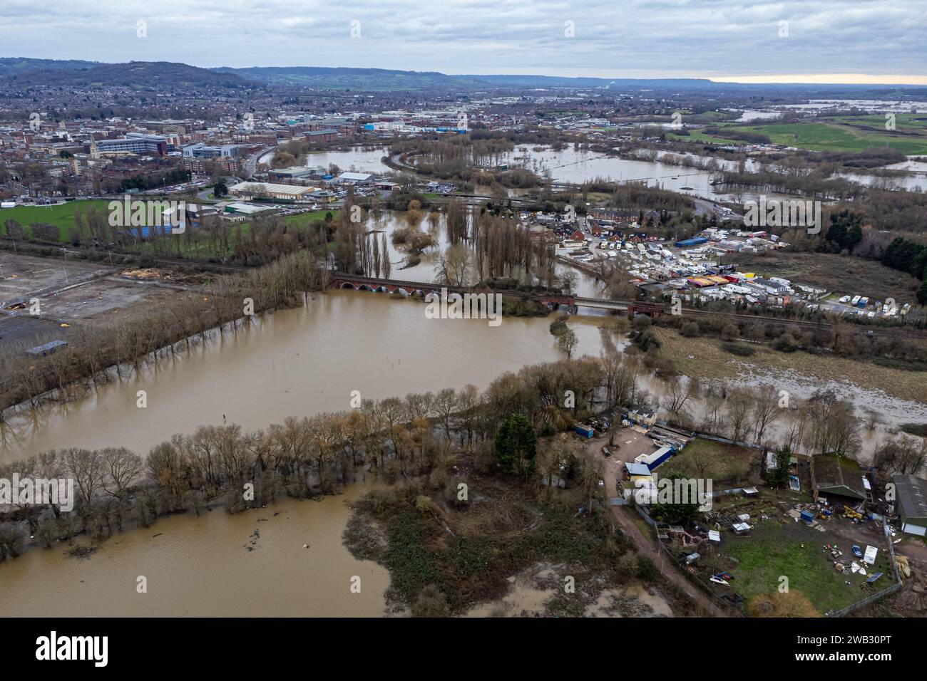 Flood water on the outskirts of Gloucester as fields sit saturated in