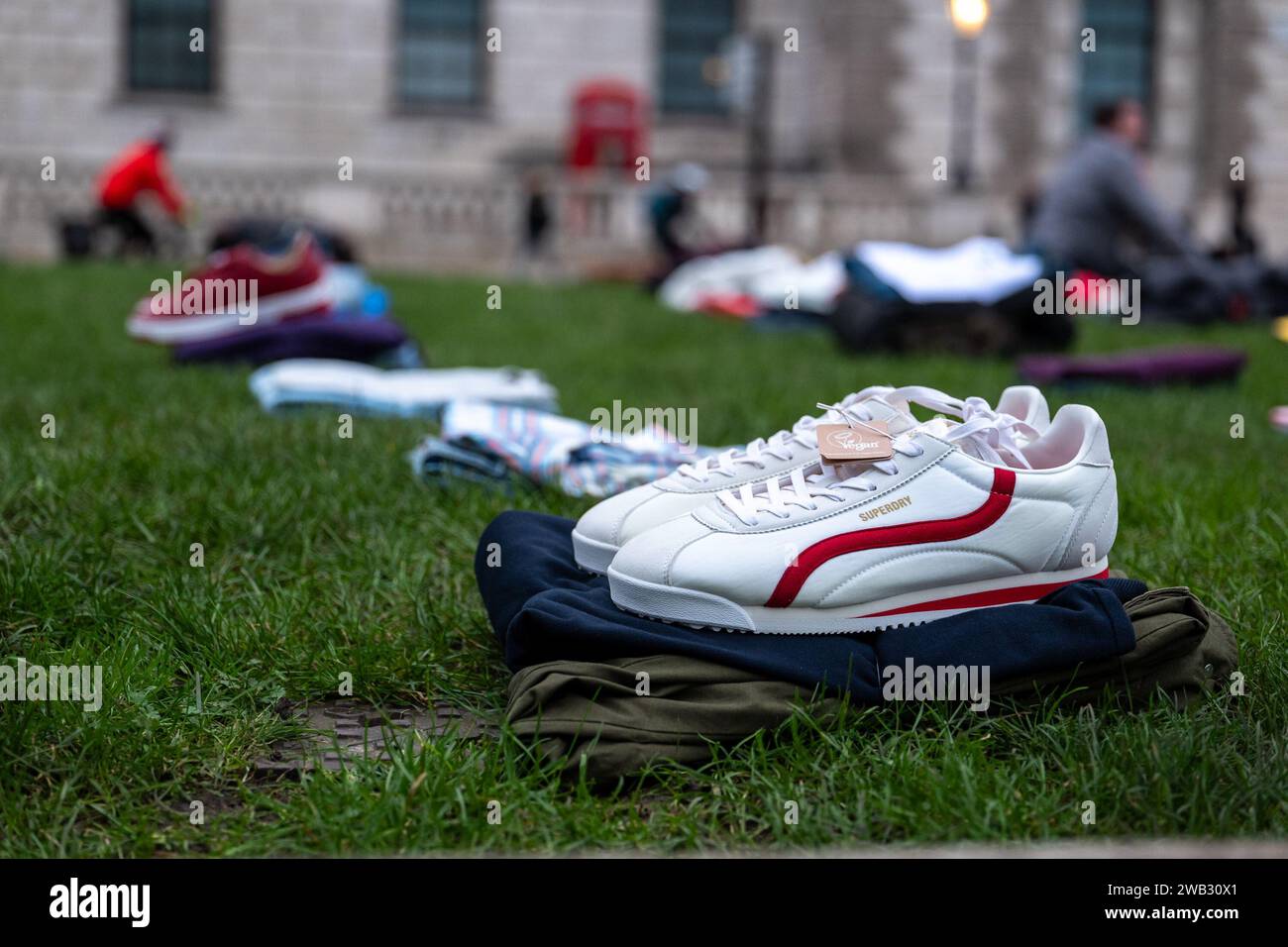 London, UK. 08th Jan, 2024. London born actor Iris Elba and parents of murdered young people displayed clothes in parliament Square representing victims who have died due to the ever growing number of knife attacks. Aubrey Fagon/Alamy Live News Stock Photo