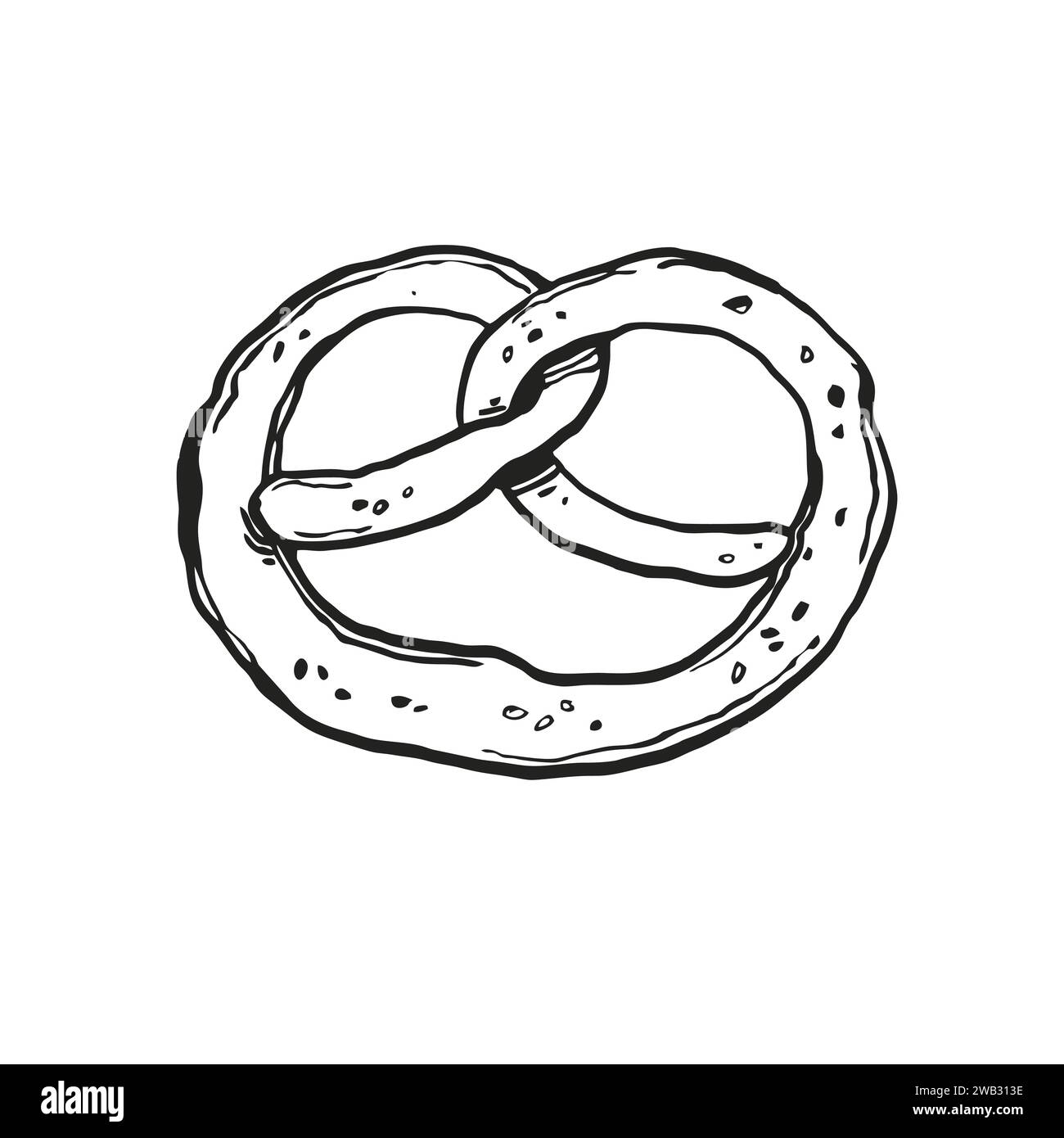 vector German bakery pretzel or bretzel, hand drawn sketch of crispy bread with sesame seed, Oktoberfest beer festival, traditional Bavarian doodle ou Stock Vector