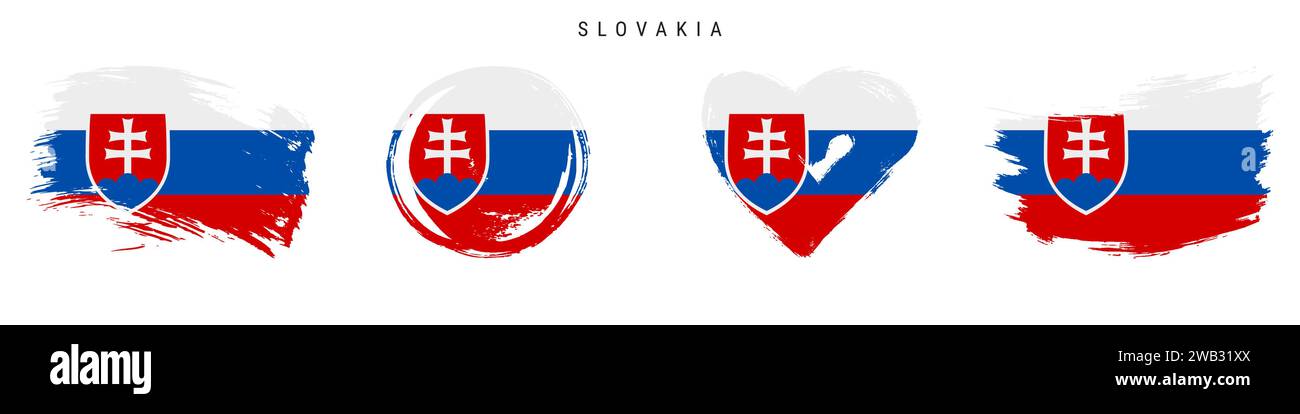 Slovakia Hand Drawn Grunge Style Flag Icon Set Slovak Banner In