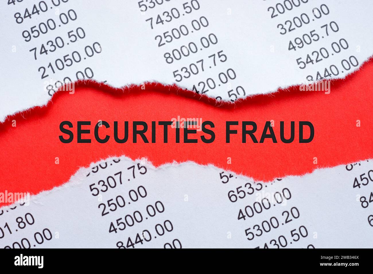 Torn report and inscription securities fraud. Stock Photo