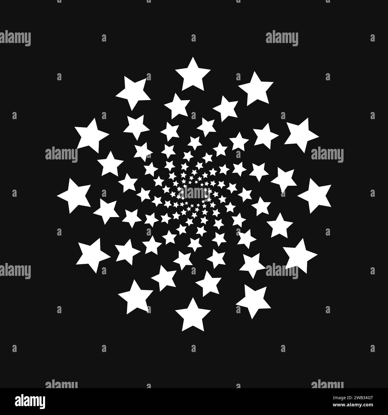 Halftone point vortex on dark. Abstract futuristic digital technology logo element. Vector geometric shape Stock Vector