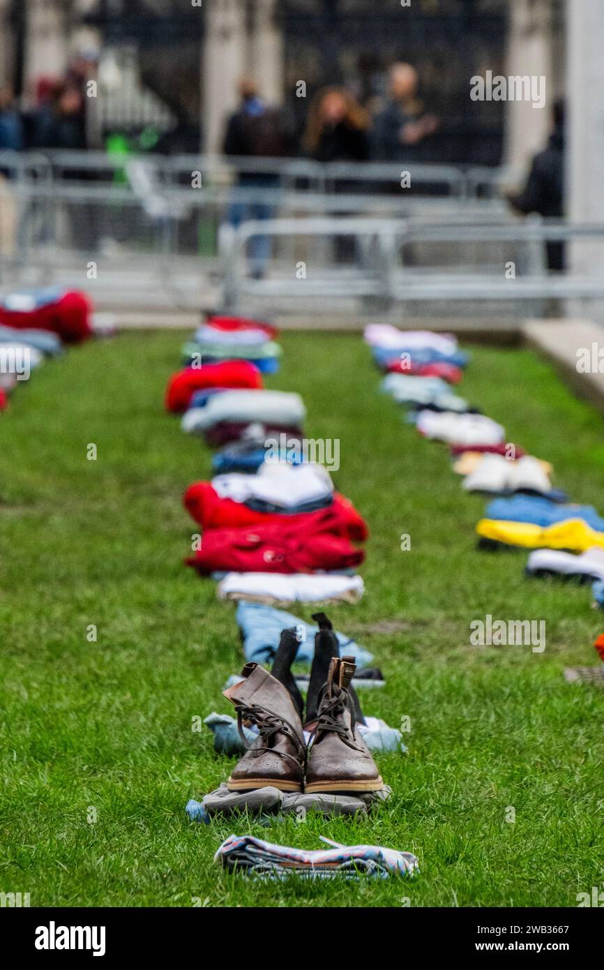 London, UK. 8th Jan, 2024. Parliament Square is filled with folded