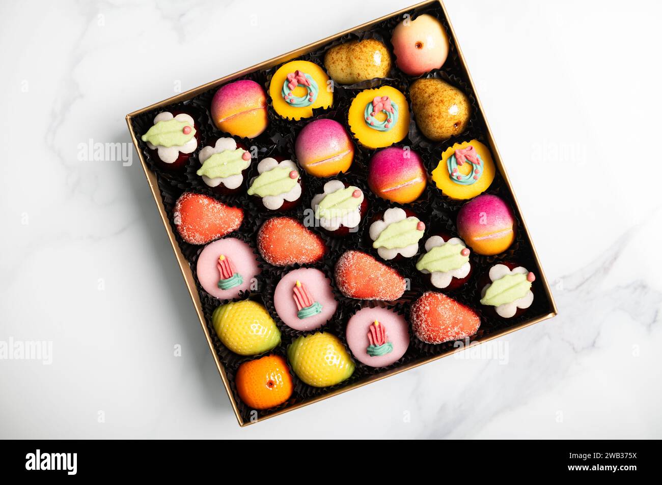 Marzipan sweets as fruits Stock Photo