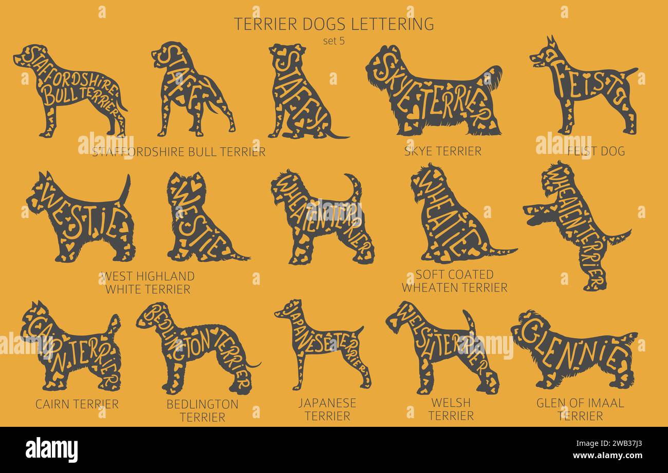 Dog breeds silhouettes with lettering, simple style clipart. Hunting ...